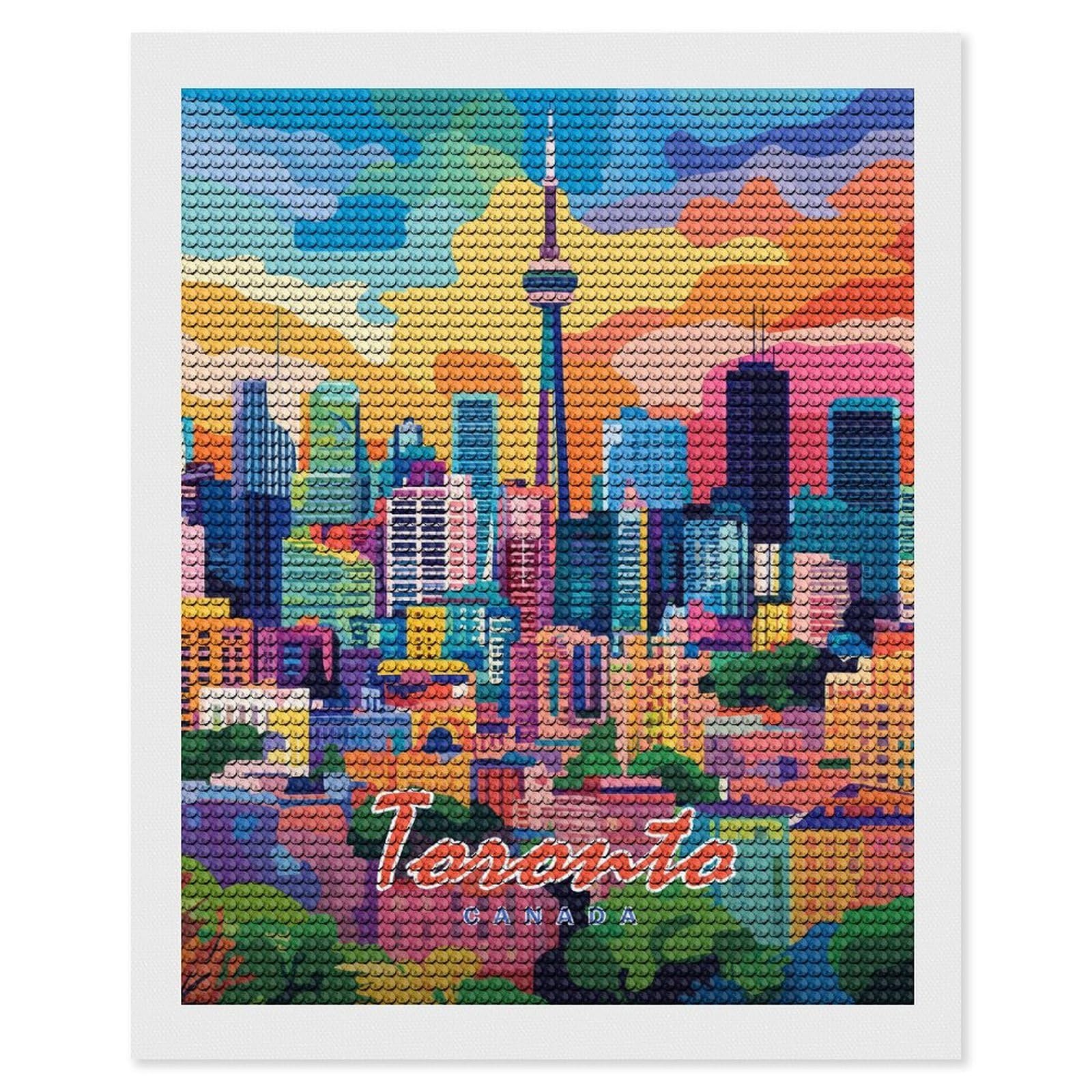 Junmoney Toronto Skyline Art Print Diamond Art Canvas 16"x20", for Adults, Good for Quiet Evenings, Bedroom Decor, Festive Craft Gift, Easy to Enjoy