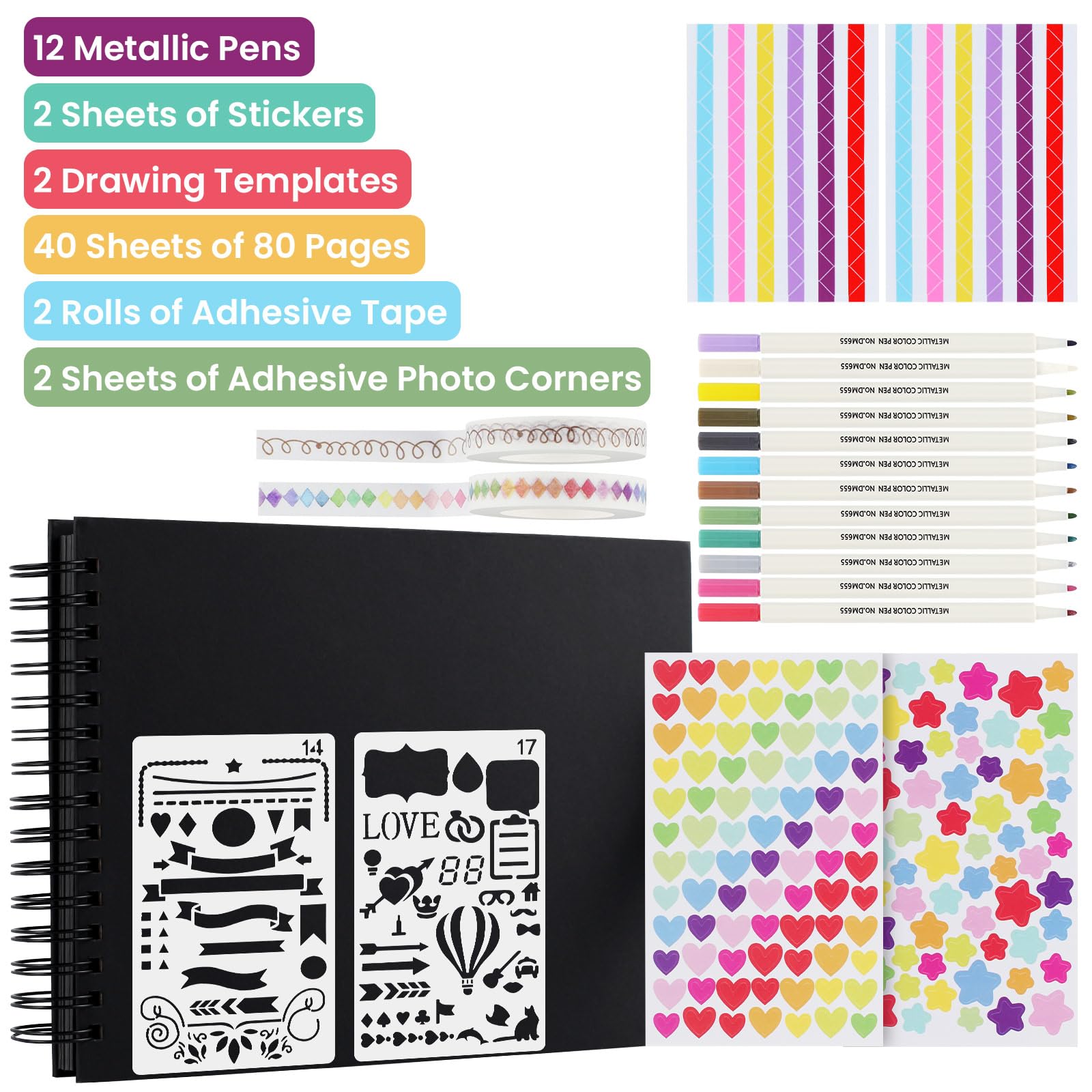 DIY Scrapbooking Albums, 80 Pages Scrap Book(29x21.5cm) with Metallic Pens and Photo Corners - Image 2