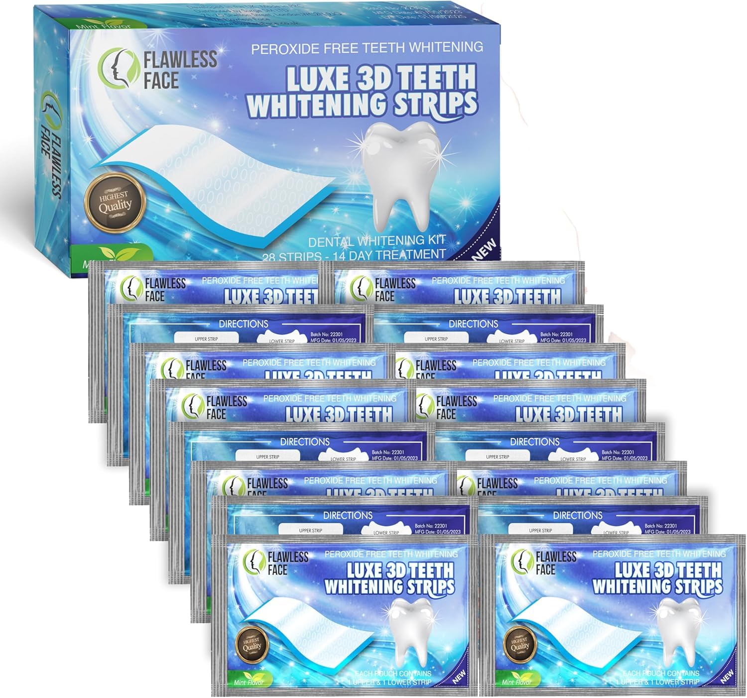 Teeth Whitening Strips - 28 Strips for Natural Clean Smile - 14 Days Advanced Non-Peroxide Teeth Whitening Kit - Home Tooth Whitening Non Crest Treatment 3D Advanced Effects