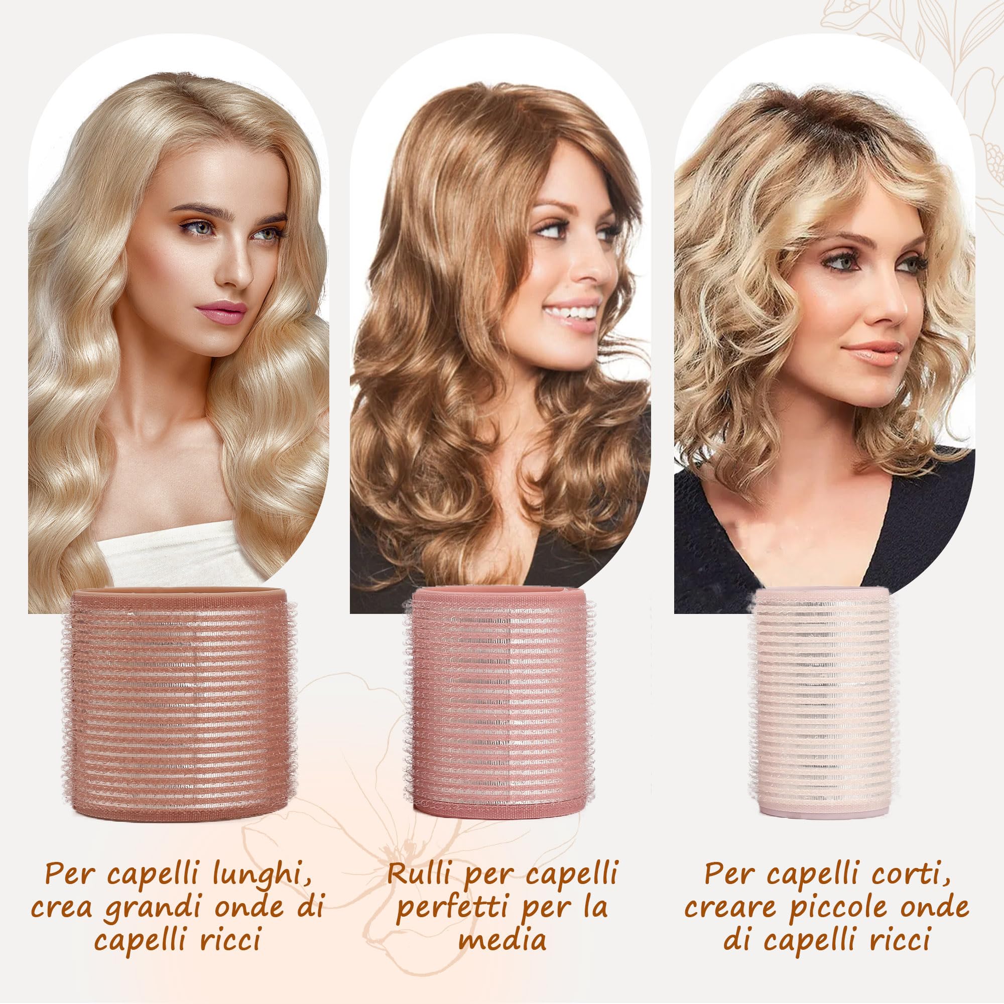 Bigodini Termici Ceramici,18 Pezzi Heatless Hair Curler Rollers,Bigodini Grandi per Volume,Ideale per le Donne dai Capelli Lunghi e Corti,3 Dimensioni(60,48,36 mm,Marrone,Rosa,Bianco)