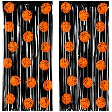 Basketball Party Decorations for Boys 2 Pack Foil Fringe Curtains Backdrop, Black and Orange 3.3x6.6 ft, Sports Birthday Party Supplies, Basketball Theme Decor