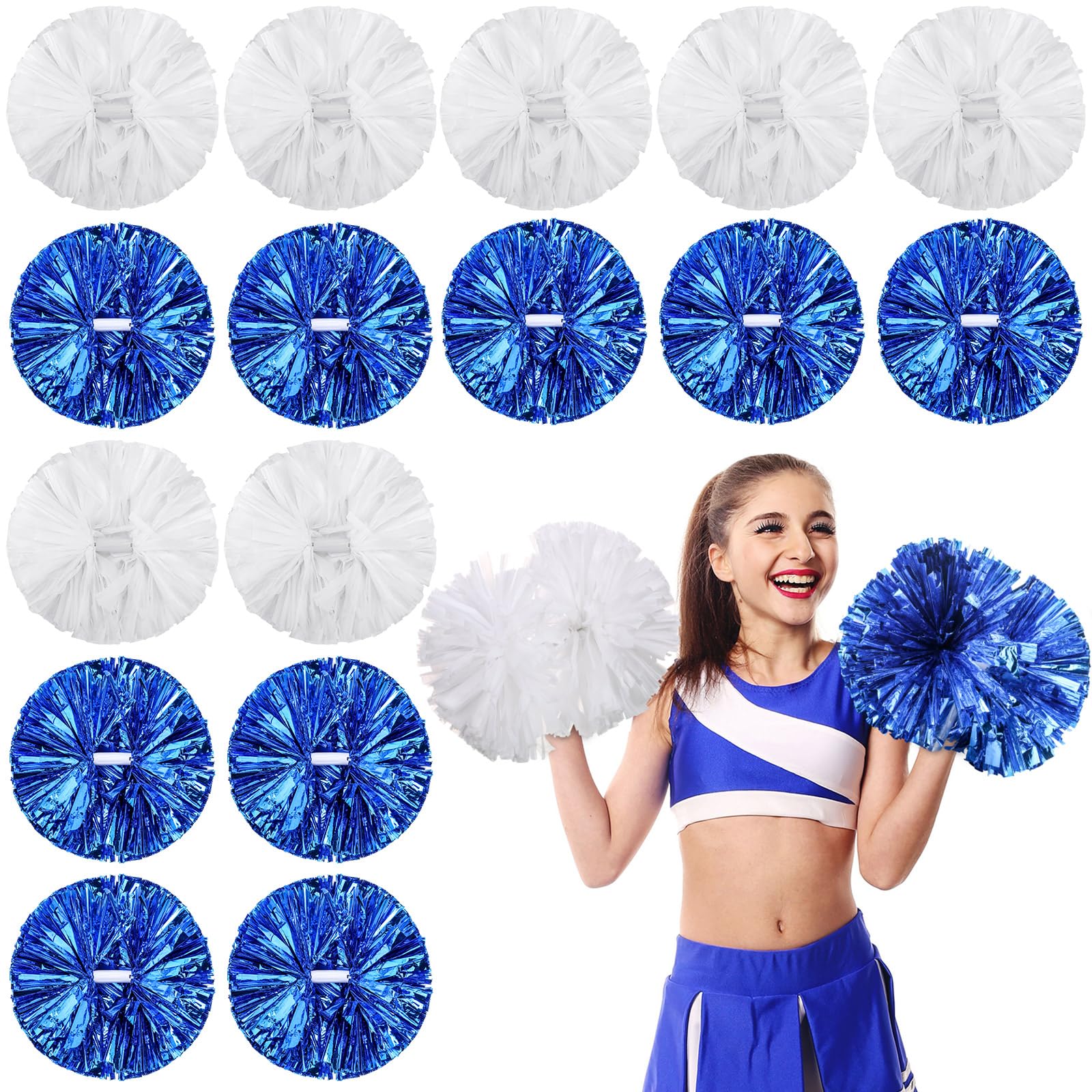 Yunsailing Lot de 50 pompons de pom-pom girl avec poignée en plastique métallique pour danse, matchs, sports d'esprit, performance sur scène, carnaval