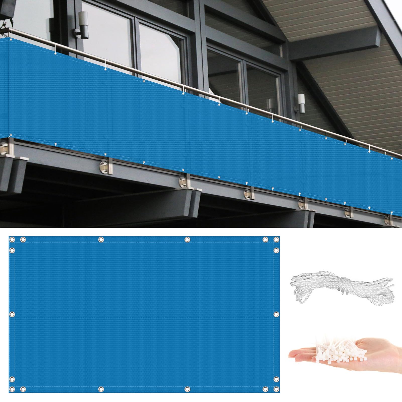 GLDYTVF Balcony 1m x 6m UV Shade Fabric Fence Cover with Grommets & Cable Ties Sky Blue Shade Net for Terraces and Decks