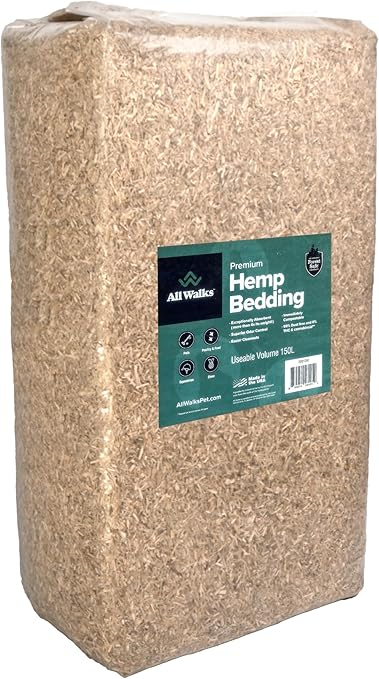 All Walks 150 Liter Hemp Bedding for Chicken Coops, Horses, Ponies, Llama, Emu, Ducks, and Turkeys - 100% Natural, Superior Odor Control, Biodegradable Pet Bedding, Dust-Free - Made in USA
