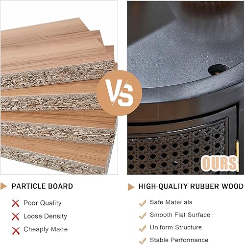 Miniatura 8 de AVZEAR Mesa auxiliar redonda, mesa auxiliar de ratán con almacenamiento, mesa auxiliar de 15.74 pulgadas con 2 estantes de almacenamiento, mesita de