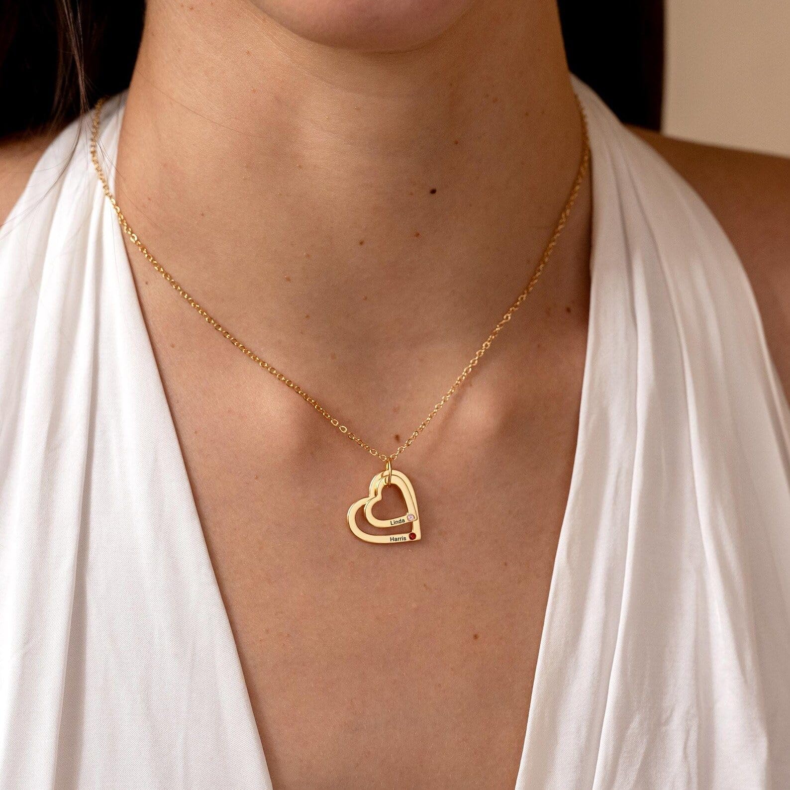 Personalizzato multiplo collana con nome, su misura famiglia nome cuore collana, pietra portafortuna cuore per mamma, Natale giorno per nonna