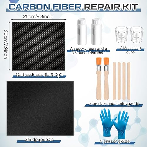 Miniatura 2 de Kit de reparación de fibra de carbono de 15 piezas con tela de fibra de carbono de tejido liso de 3 k 7.05 oz, endurecedor de resina epoxi y