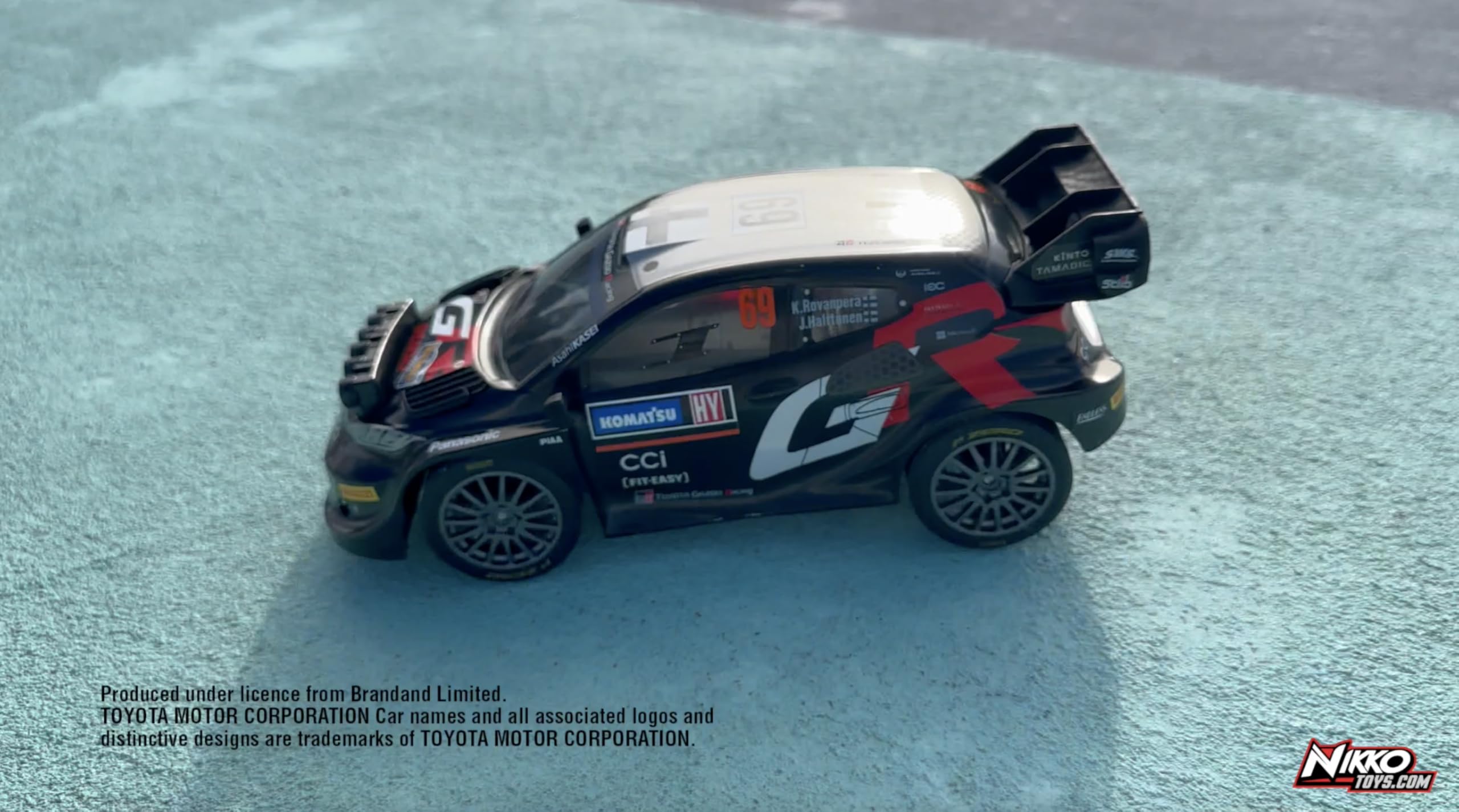 Nikko RC Night Mode RC Toyota GAZOO Racing Sweden Rally 2024 Kalle ROVANPERA LED Race Lights Remote Control Car, 25cm, 2.4GHz Remote Control, 40m Range, 6 Years, Black, 10652, Batteries Not Included