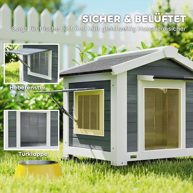 Foto 3 de 8 de PawHut Casa Impermeable para Perros medianos Gris 98x76x69.5cm