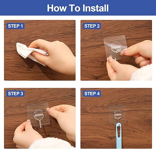 Miniatura 5 de Adhesive Wall Hooks for Hanging Heavy Duty Coat - 13LBS (Max) Transparent Waterproof Hook Multiple Uses Stainless Steel Hooks for Shower Kitchen