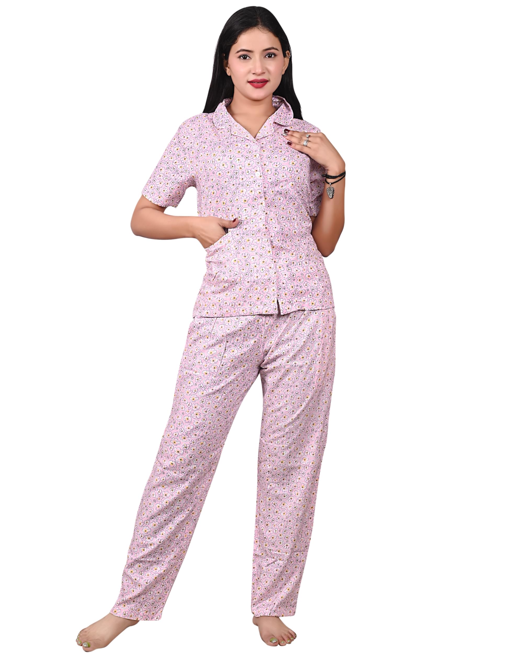 CUSHEE Cotton Flower Printed Set of Shirt & Pyjama Comfortable Size for Women & Girls