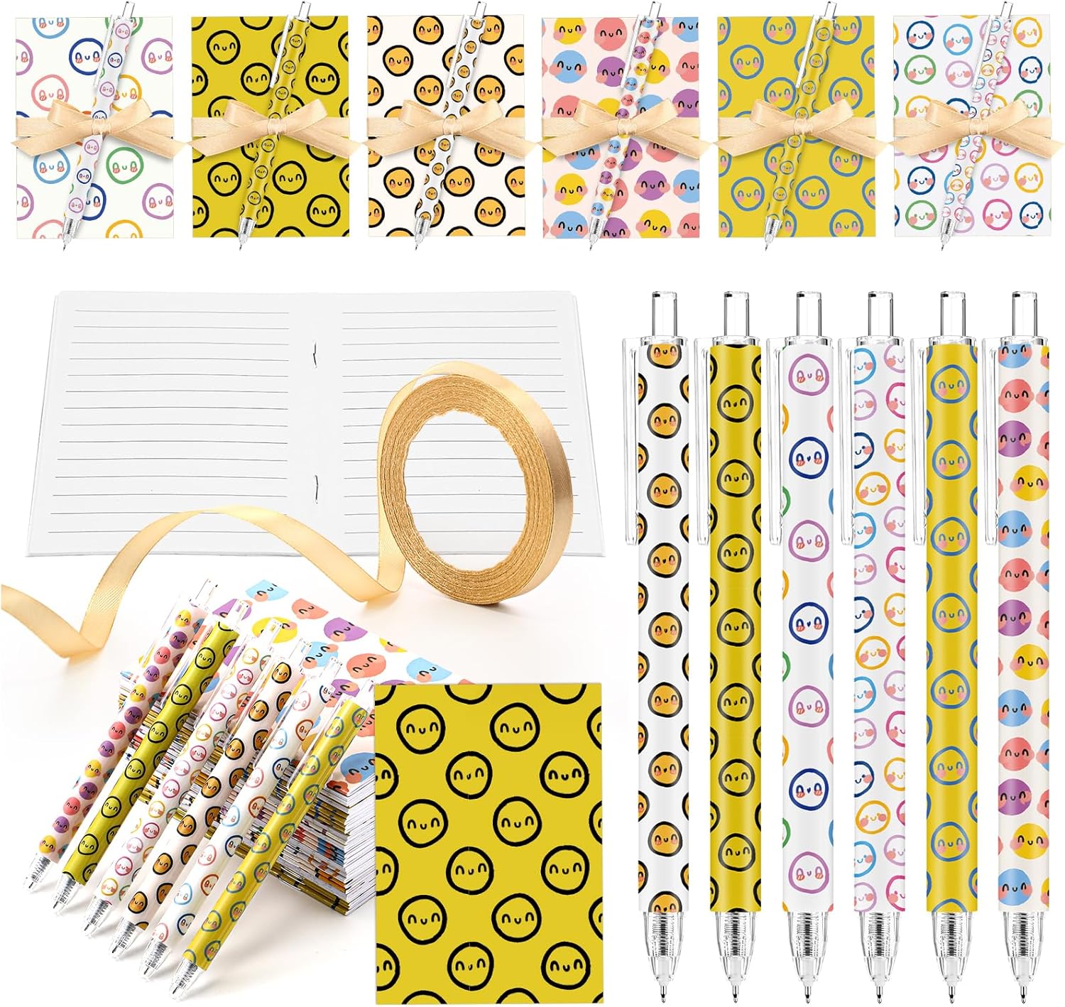 Sayglossy 120 Pcs Inspirational Gifts Bulk Smile Face Notepads Ballpoint Pen Notebook Motivational Notebook for Coworker Employee Teacher Nurse Graduation