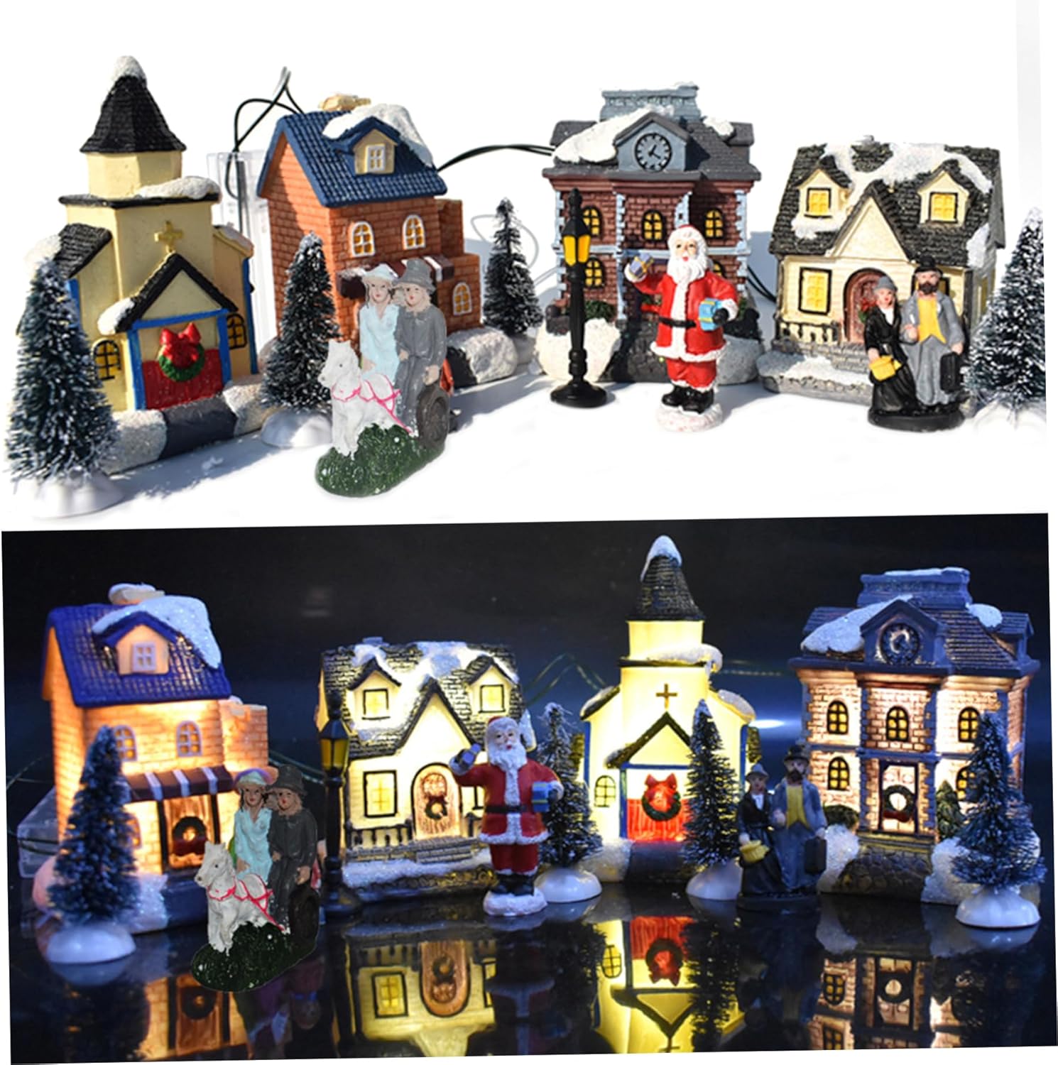 Christmas Village Houses, 10pcs/Set Led Lighted Christmas Village Collection Indoor Room Decor Collectible Buildings
