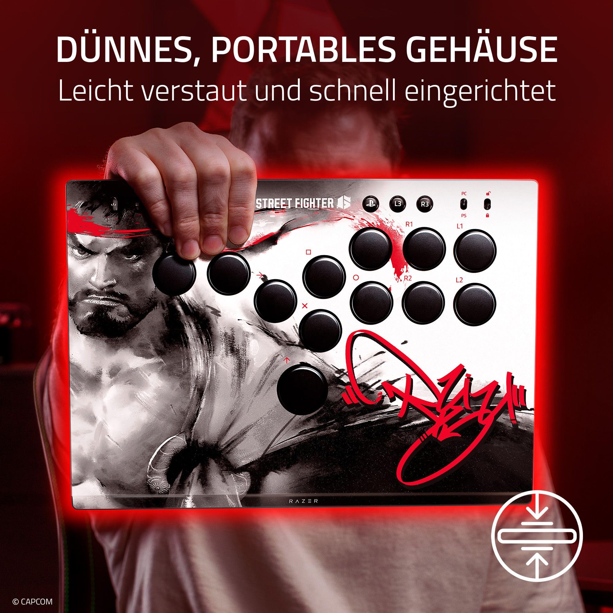 Razer Kitsune Ryu Edition - Optischer Arcade-Controller für PS5 und PC - Layout mit 4 präzisen Bewegungstasten - Flache lineare optische Switches - Dünnes, portables Gehäuse | Ryu Ed.