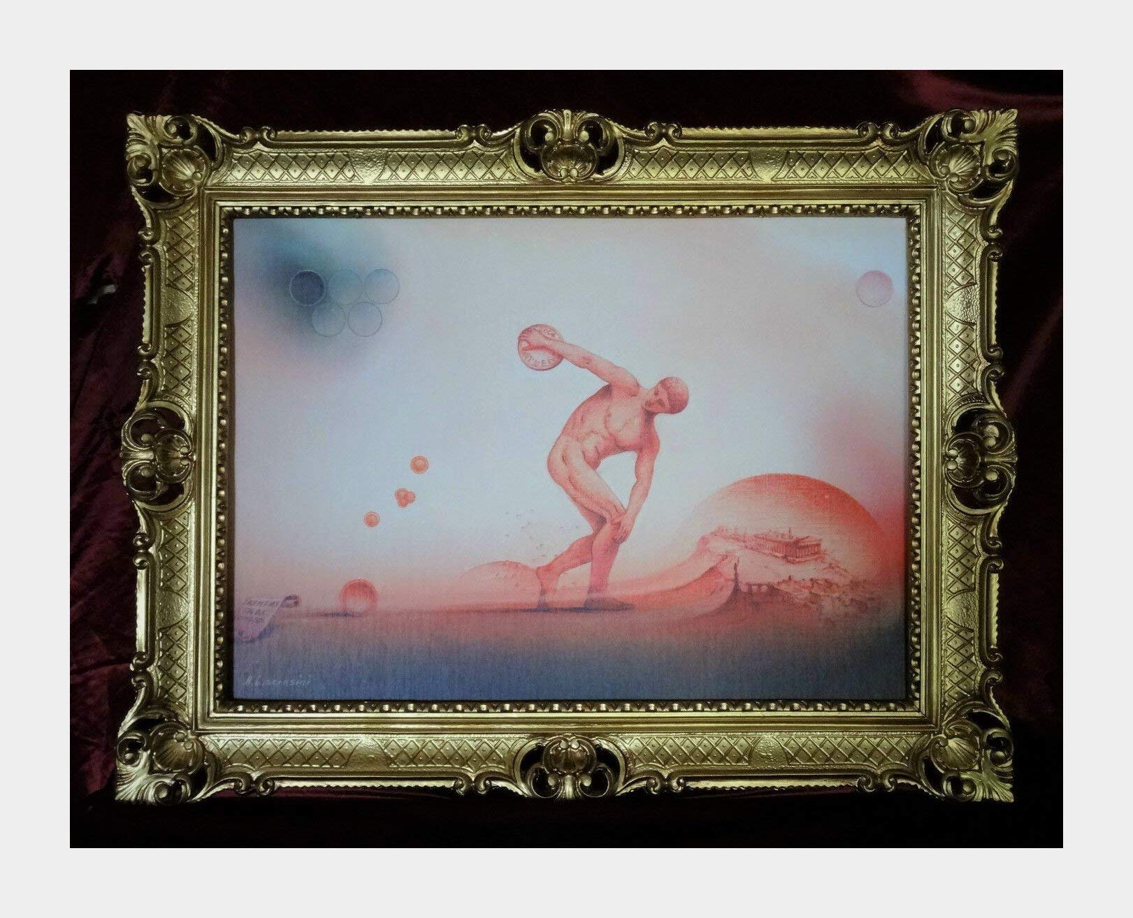 Lnxp Bild Bilderrahmen Foto Sport Olympia Discus Athen 90x70 Cm Exklusive Reproproduktion Bilder Mit Rahmen Barock Wandbild Kunstdrucke Gemälde Retro Repro Antik Für Café Bar Home Büro PraxiS 58B