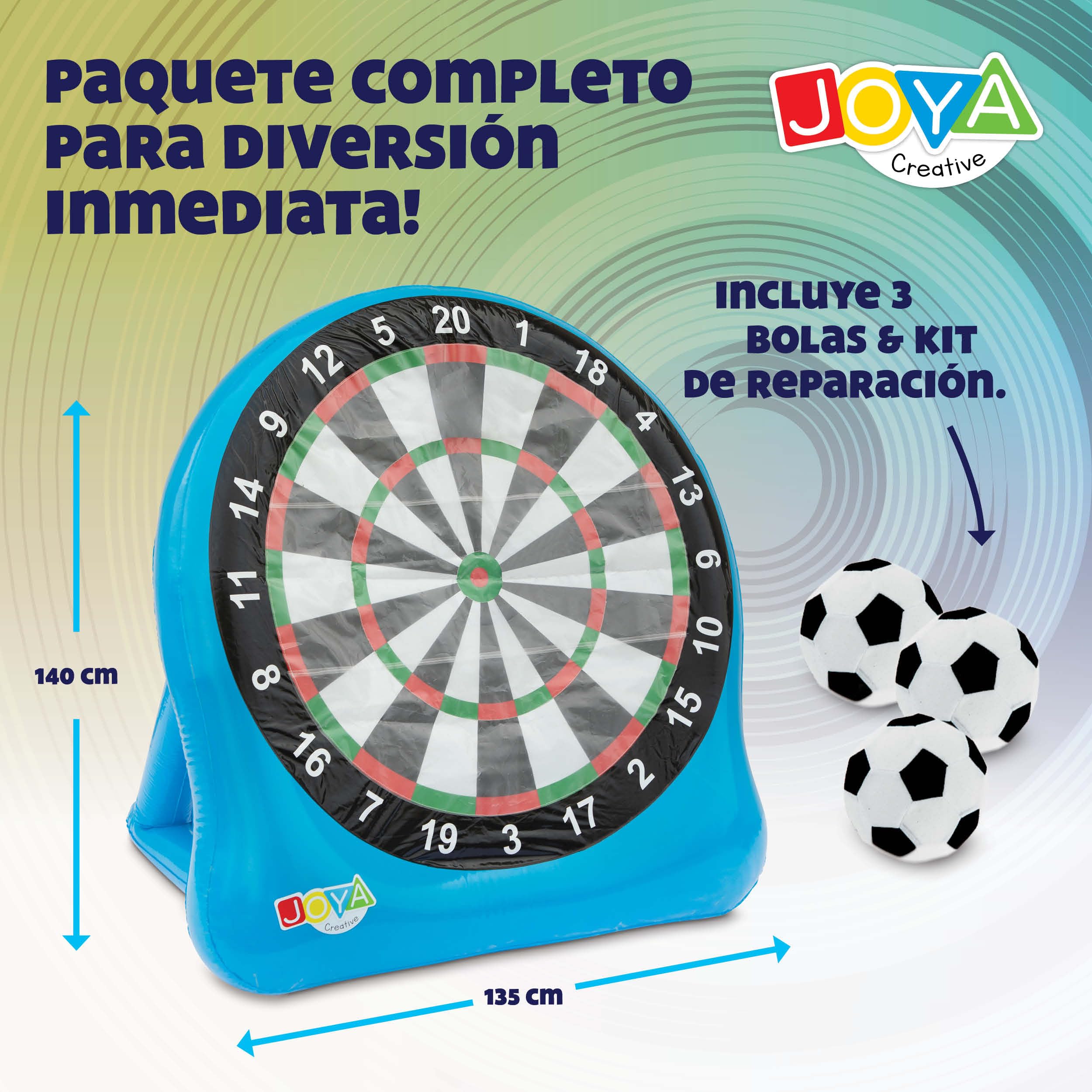 Juego de dardos de fútbol XXL hinchables, juego de dardos de fútbol para exteriores, XXL para jardín, incluye 3 pelotas y kit de reparación, ideal para fiestas en el jardín, eventos y