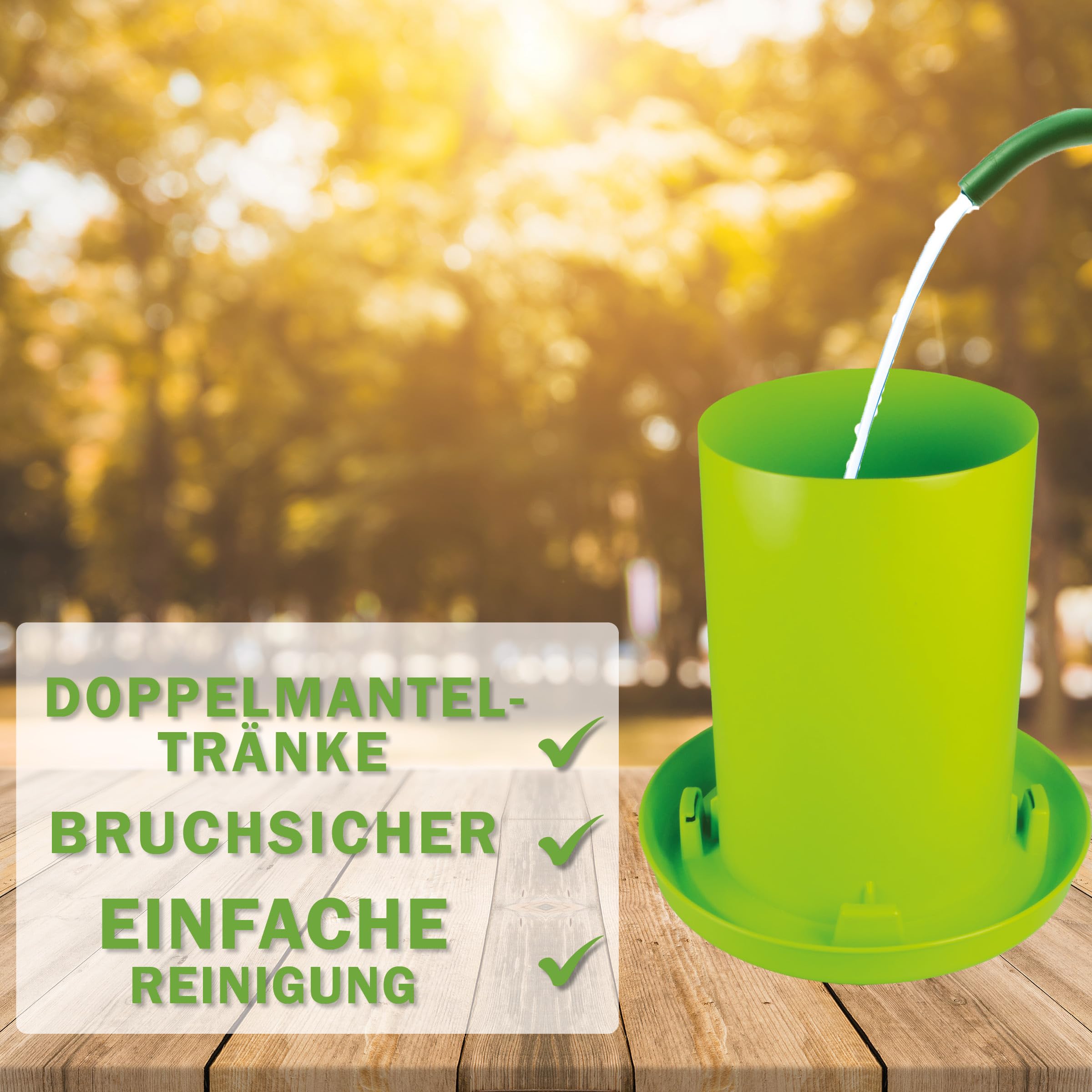 MeineHennen Hühnertränke 12L Doppelmantel - Frostfeste & UV-beständige Geflügeltränke von Oben befüllbar -Bruchfester Kunststoff für Hühner & Wachteln - Wassertränke mit Bajonettverschluss - Grün
