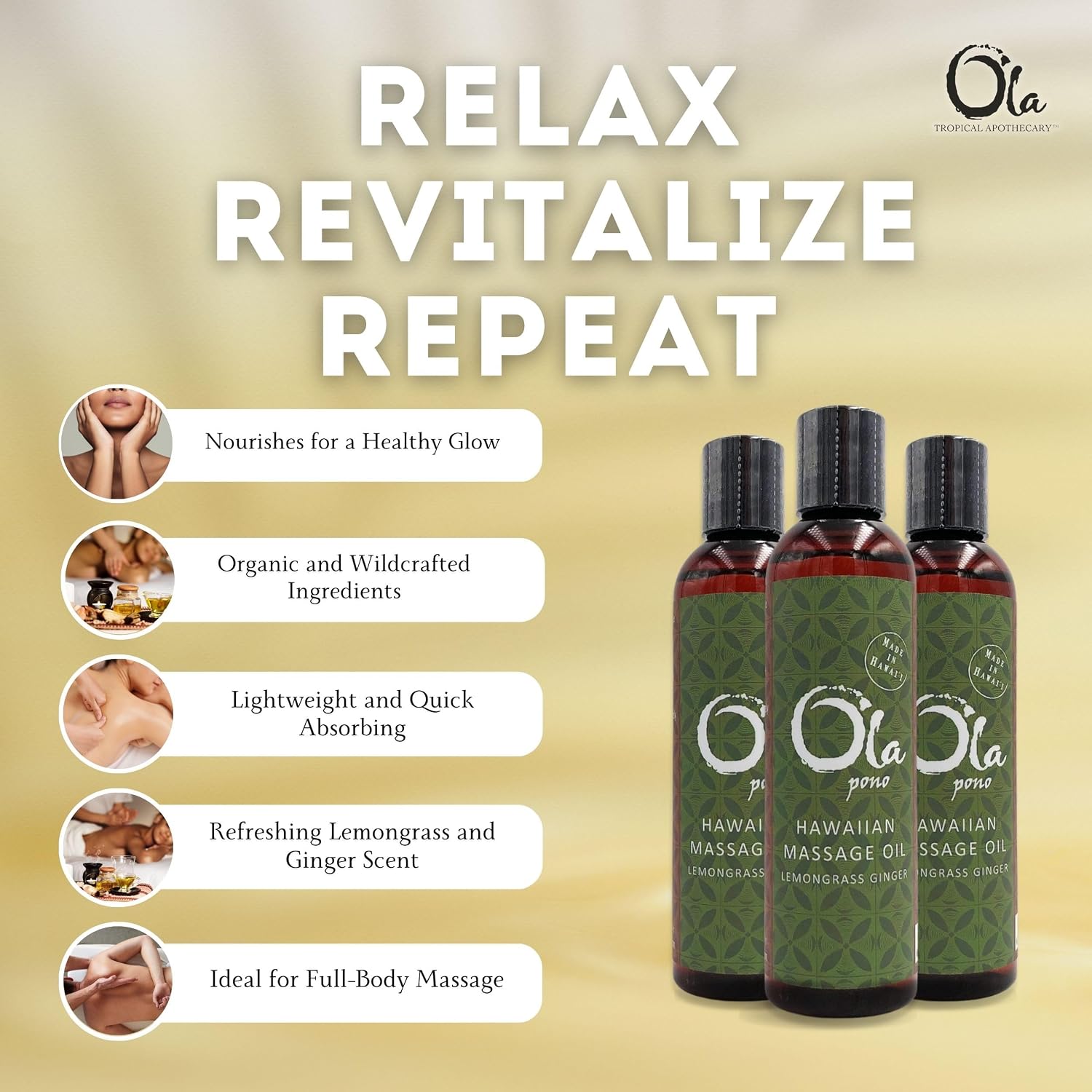 Ola Tropical Apothecary Lemongrass Ginger Massage Oil - 4 fl oz