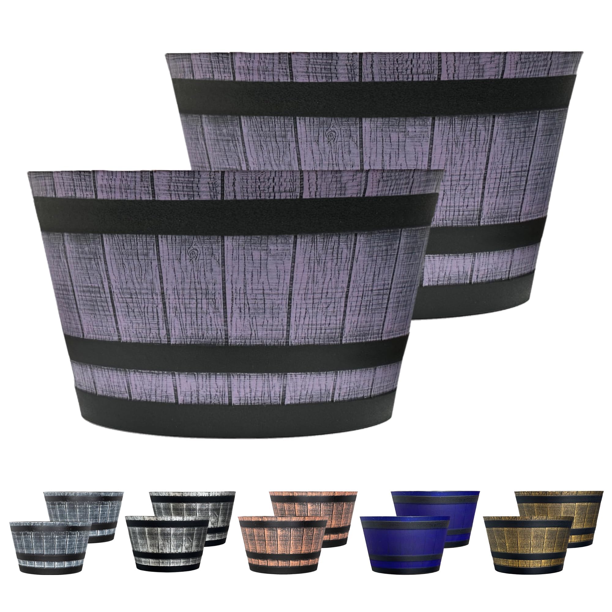Sg Traders Lilac Slate Large Half Barrel Cask Planter, Indoor Plant Pot With Drainage Holes, Flower Pots Outdoor Garden Planters, 52 X 31Cm - Pack Of 2