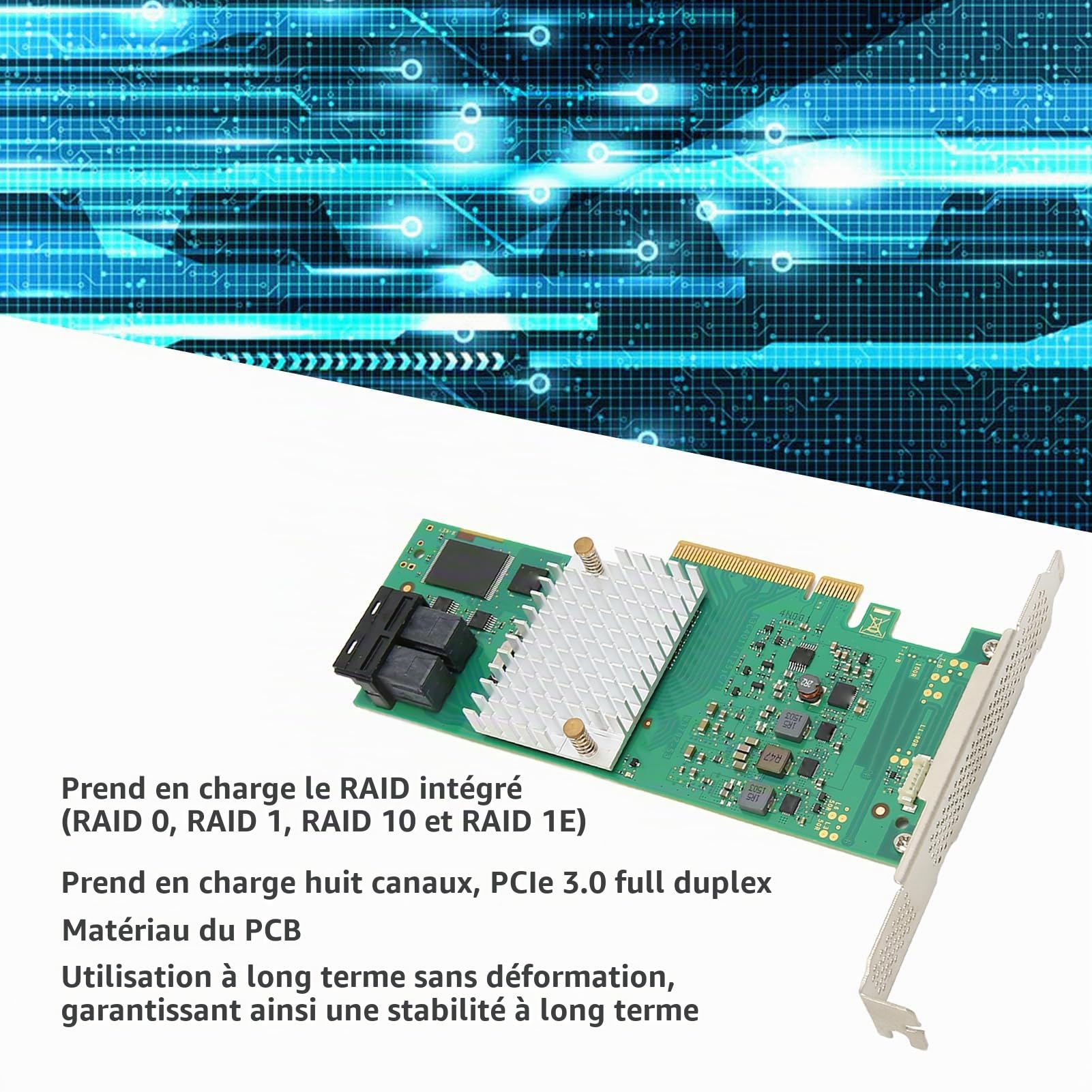 Carte Contrôleur Intelligente LSI SAS3008 Array Card 8 Port 12Gb S PCIE 3.0 SAS Raid Array Controller for SATA Terminal Device
