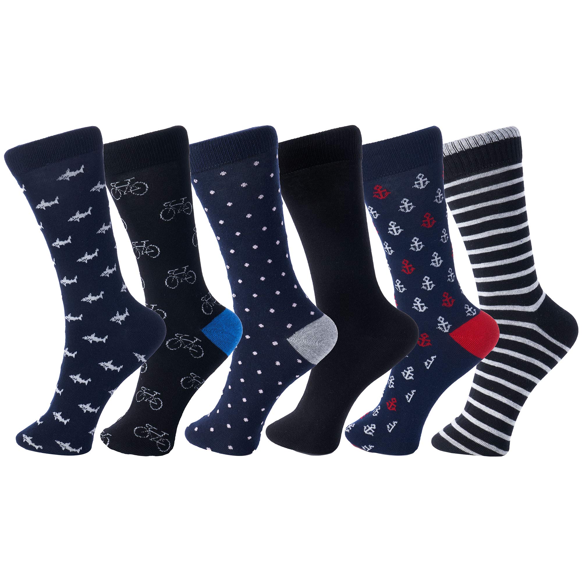 alpine swiss Mens Cotton 6 Pack Dress Socks Striped & Argyle Nautical Pack