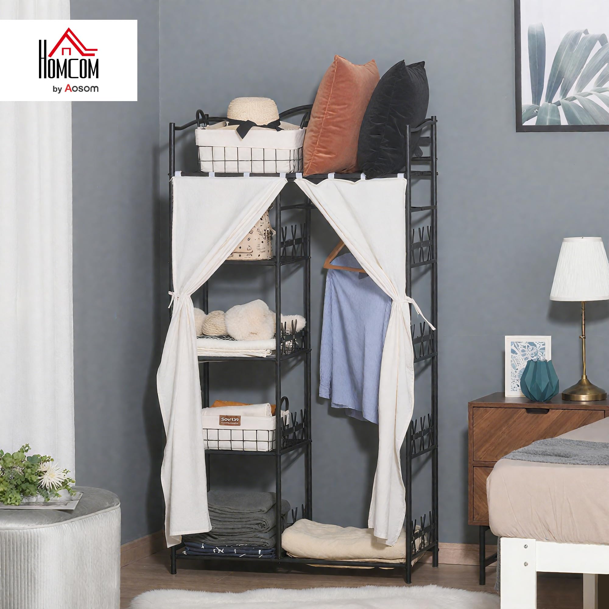 HOMCOM Armario con Cortinas 84x42x159 cm Negro
