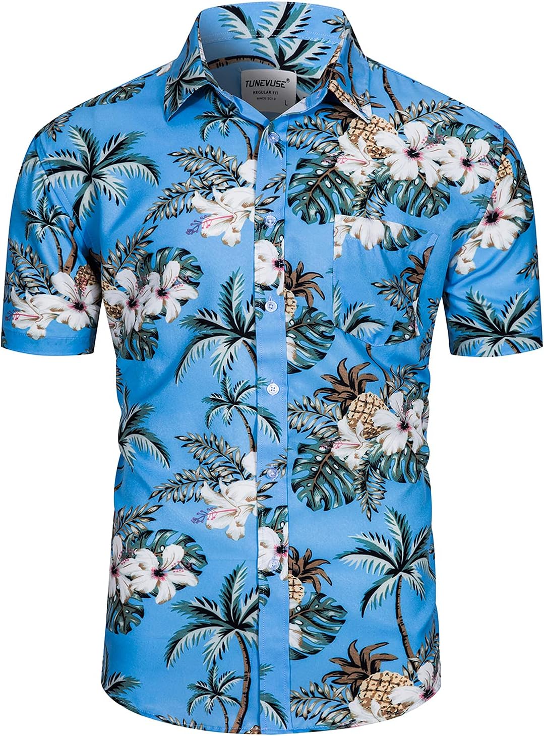 TUNEVUSE Mens Hawaiian Short Sleeve Shirt Suits Flower Print Suits Tropical 2PC Sets Button Down Shirts and Shorts Outfit