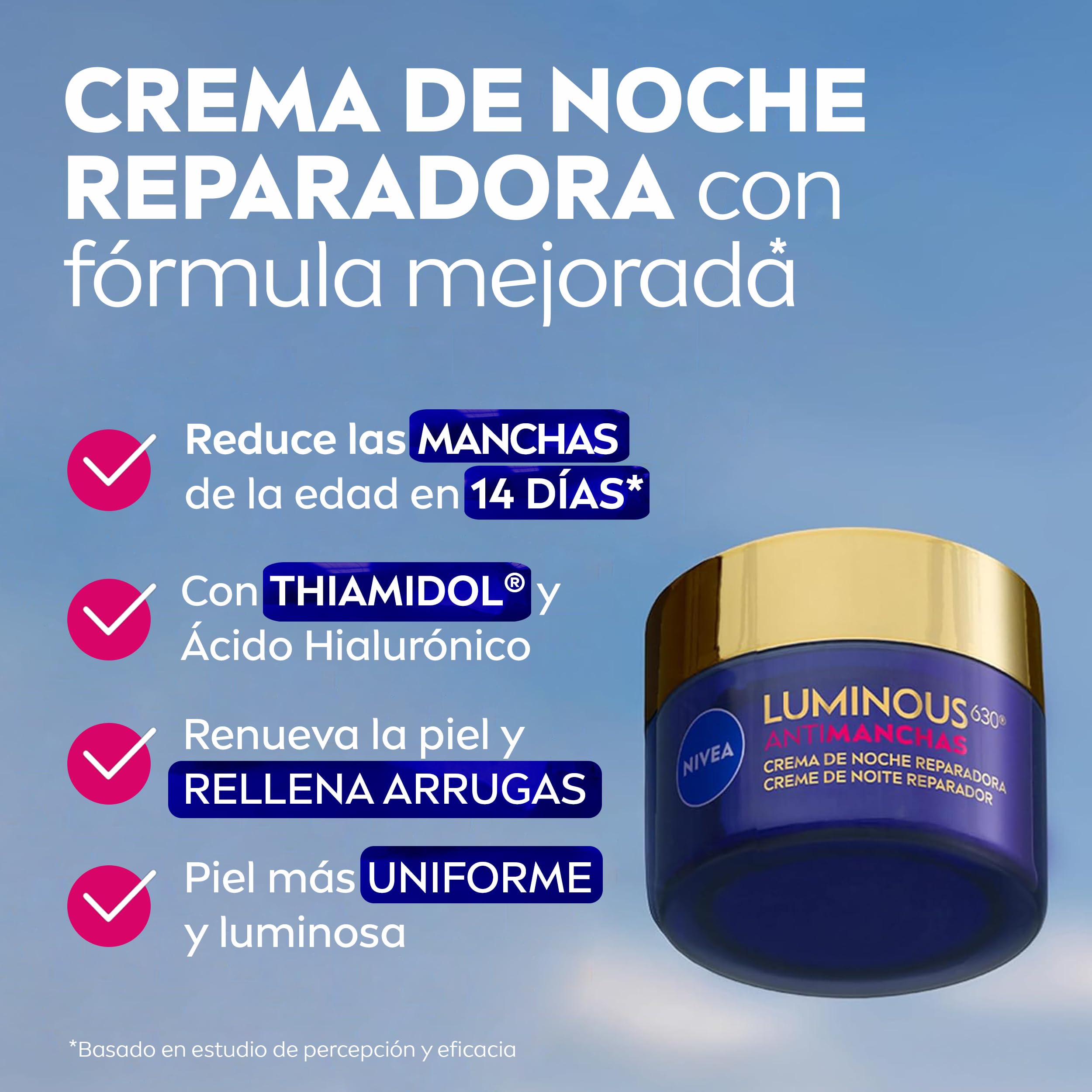 NIVEA Luminous630 - Crema de Noche - Crema Reparadora - Con Ácido Hialurónico y Thiamidol - Fórmula Antimanchas - Rostro, Cuello y Escote - Regenera y Revitaliza - Todo Tipo de Piel - 50 ml