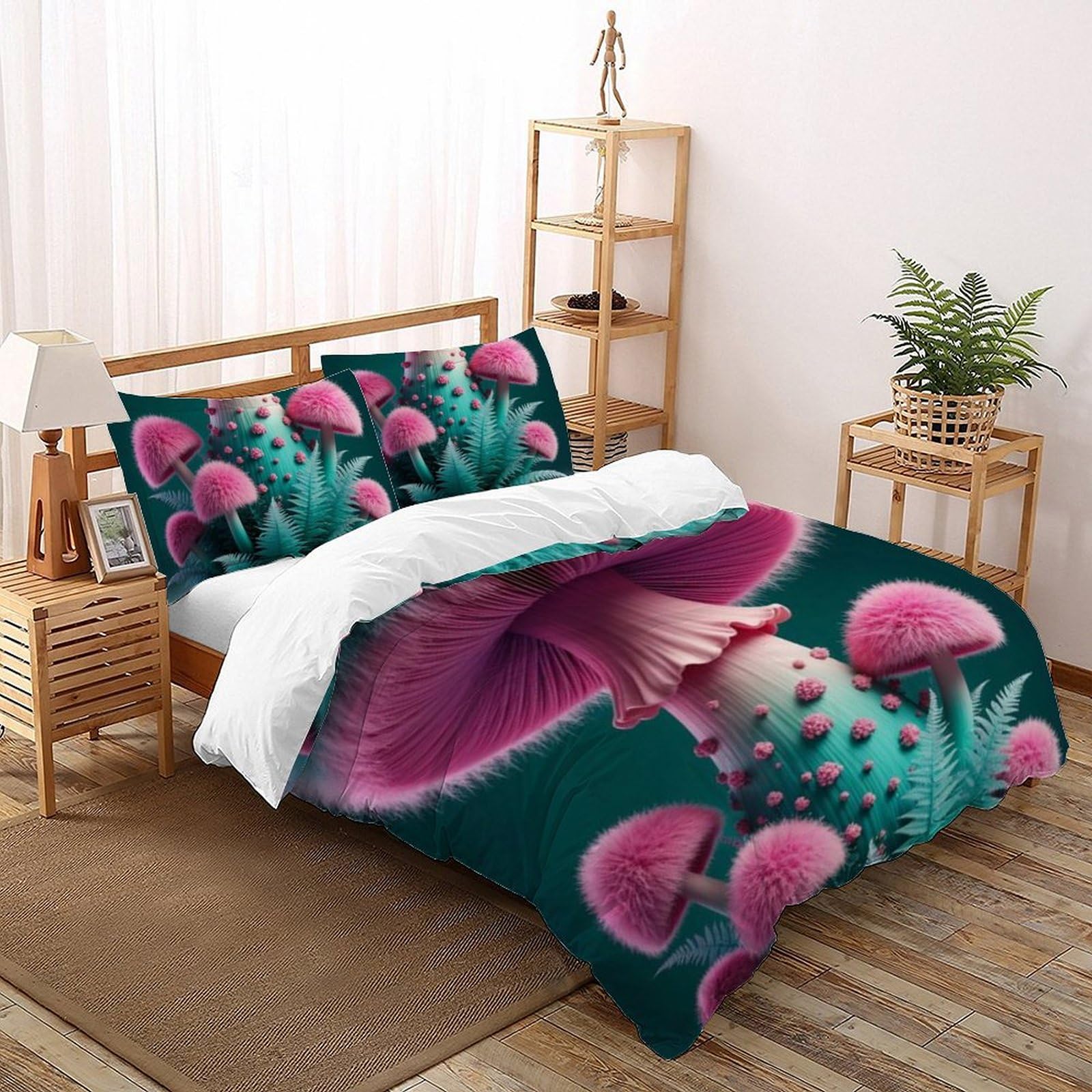 Housse de couette champignons colorés 200x200 parure de lit microfibre mignon 3D