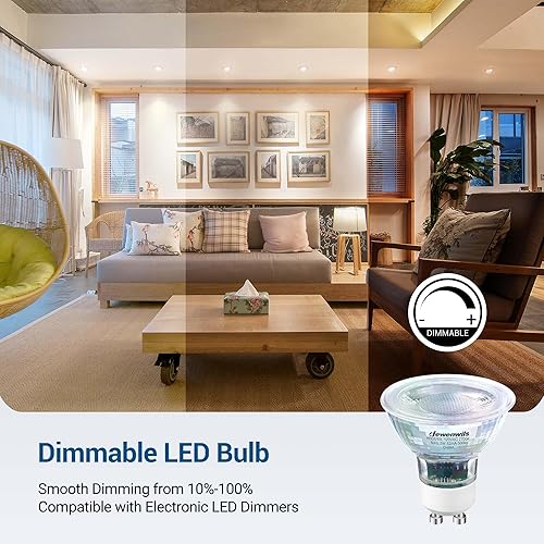 Miniatura 2 de DEWENWILS Paquete de 10 bombillas LED GU10, 2700 K blanco cálido de 50 W de repuesto halógeno, bombilla LED regulable con cubierta de vidrio para