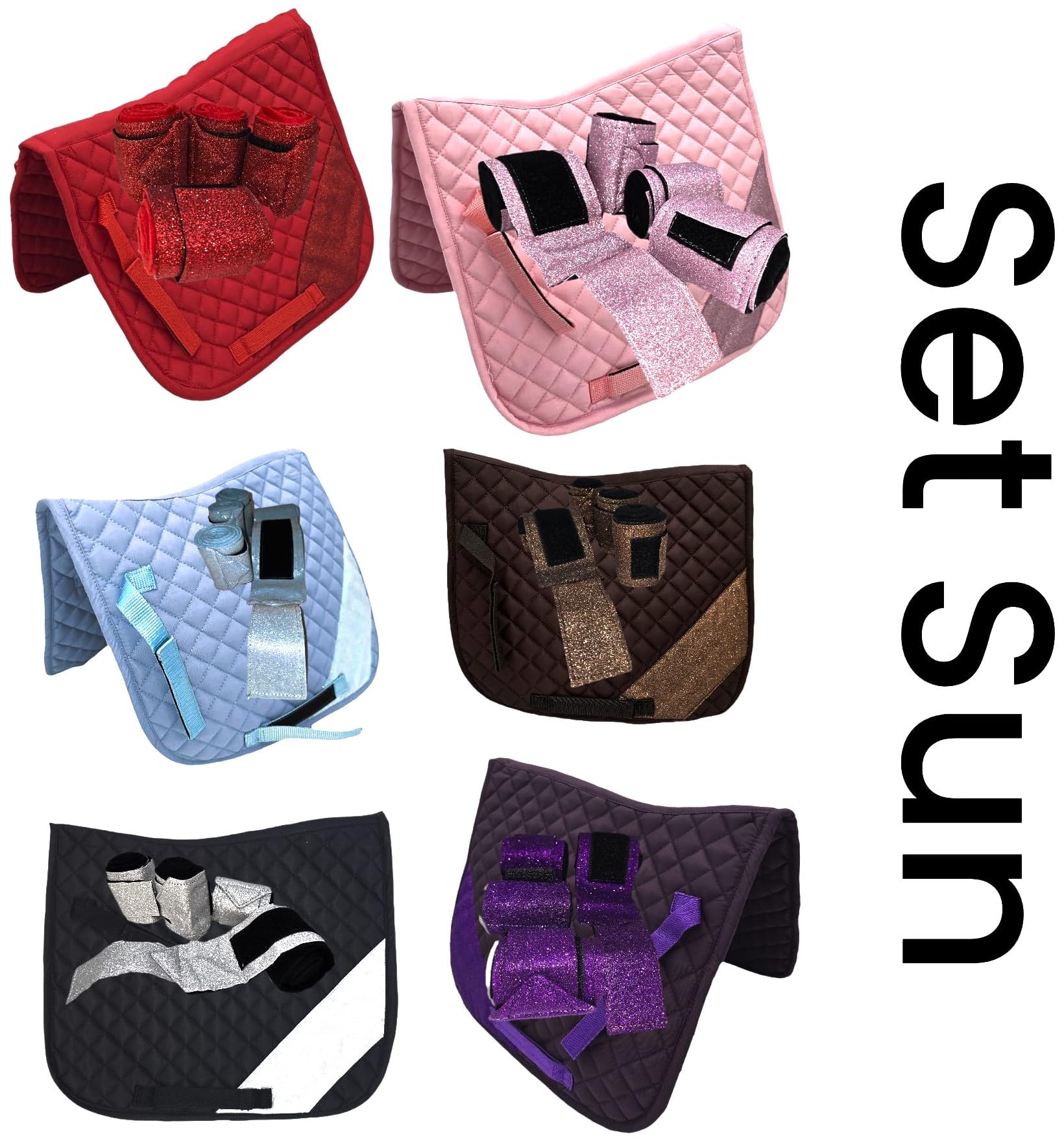 Tysons Breeches Glitzer Schabracke mit Bandagen Set Rosa Rot Hellblau Lila Braun Schwarz Glitzerschabracke Glitzerbandagen Minishetty Shetty Welsh Setpreis (Hellblau, Shetty)