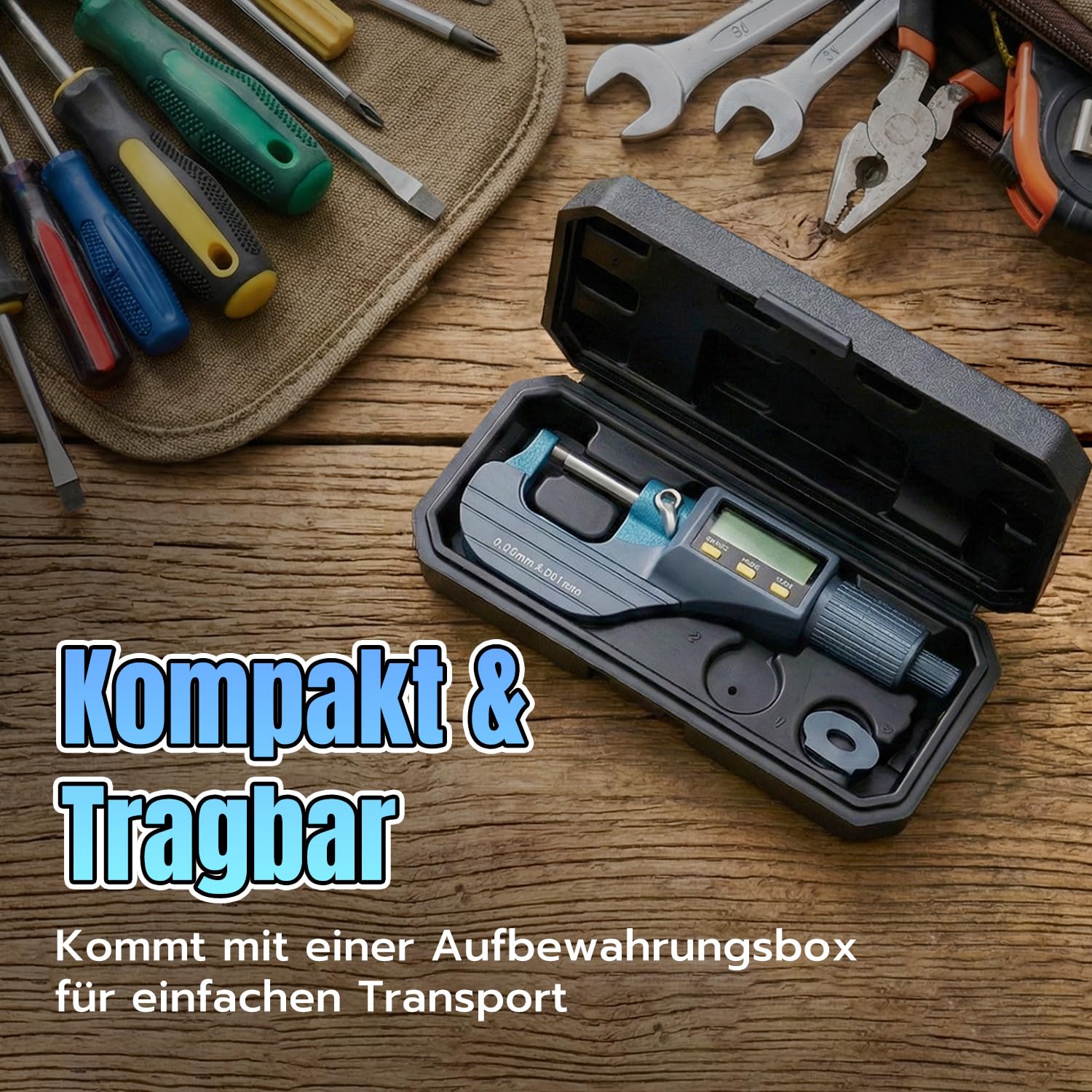Digitales Mikrometer 0-25mm Mikrometerschraube Digital mit LCD-Display, Bügelmessschraube Elektronisch, 0.001mm Hohe Präzision, mm/Zoll für Werkstatt & Heimwerker