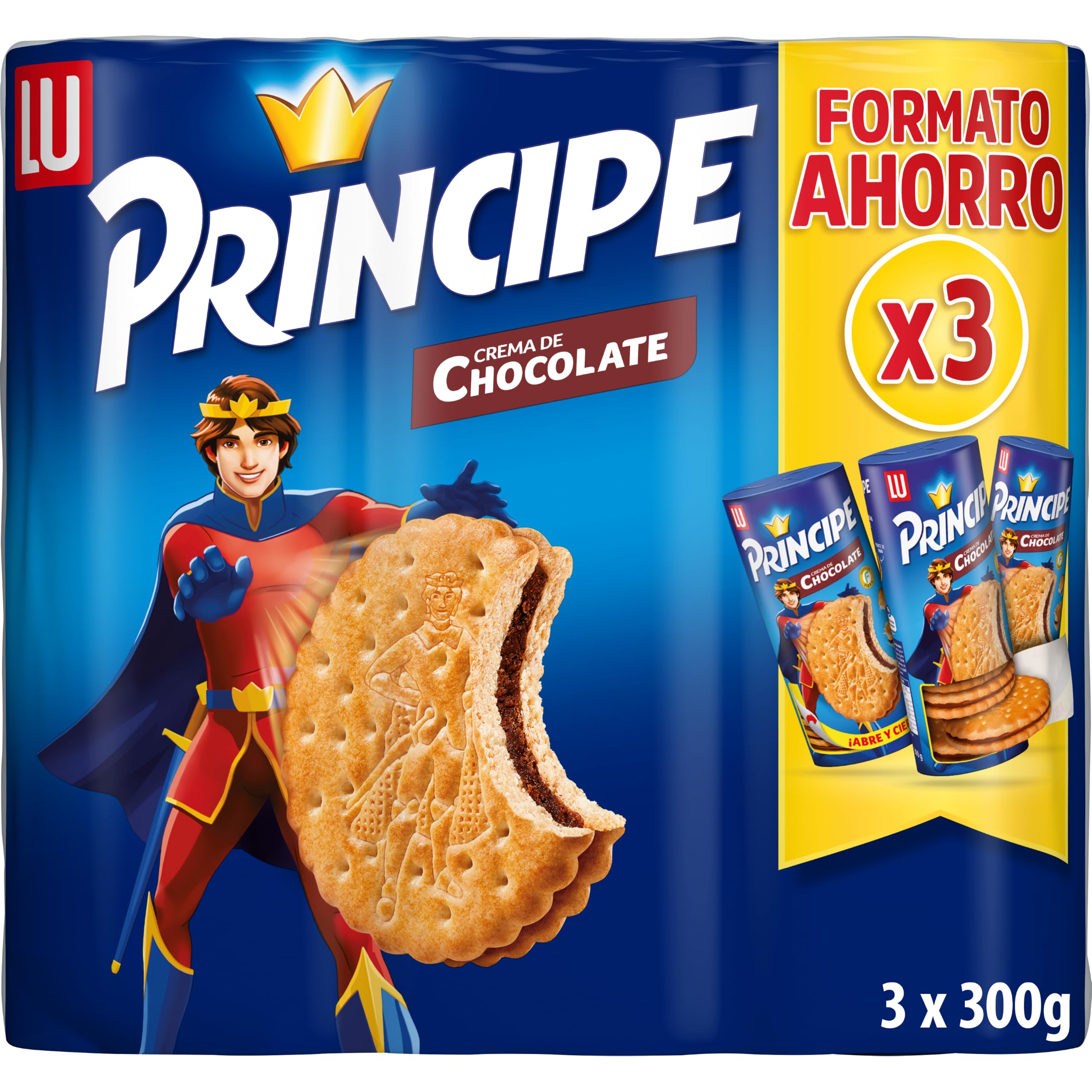 Príncipe Original Galletas Sándwich Crema Chocolate con Leche Pack Ahorro 3 x 300g