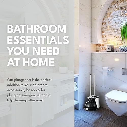 Miniatura 7 de Toilettree Products Juego de cepillo de émbolo y cuenco de inodoro para limpieza de baño de acero inoxidable resistente con soporte de escondite 2