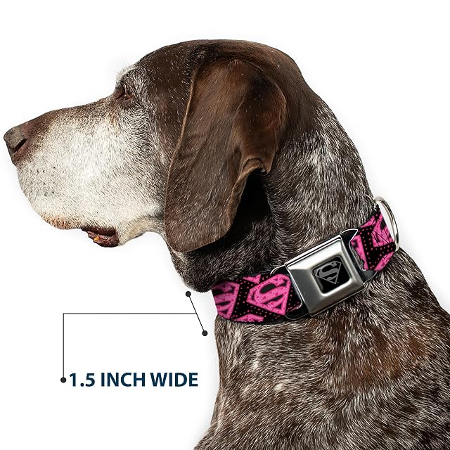 Foto 7 de 8 de Buckle Down 9 - 15 "Diagonal Superman Logo W/Corazones Negro/Rosa Collar de Perro