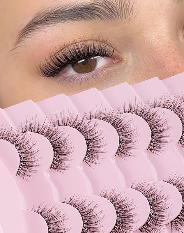 Cílios postiços Lulukerme D07 estilo cat eye, efeito 3D, faixa fina de algodão, 14 mm, pacote com 7 pares