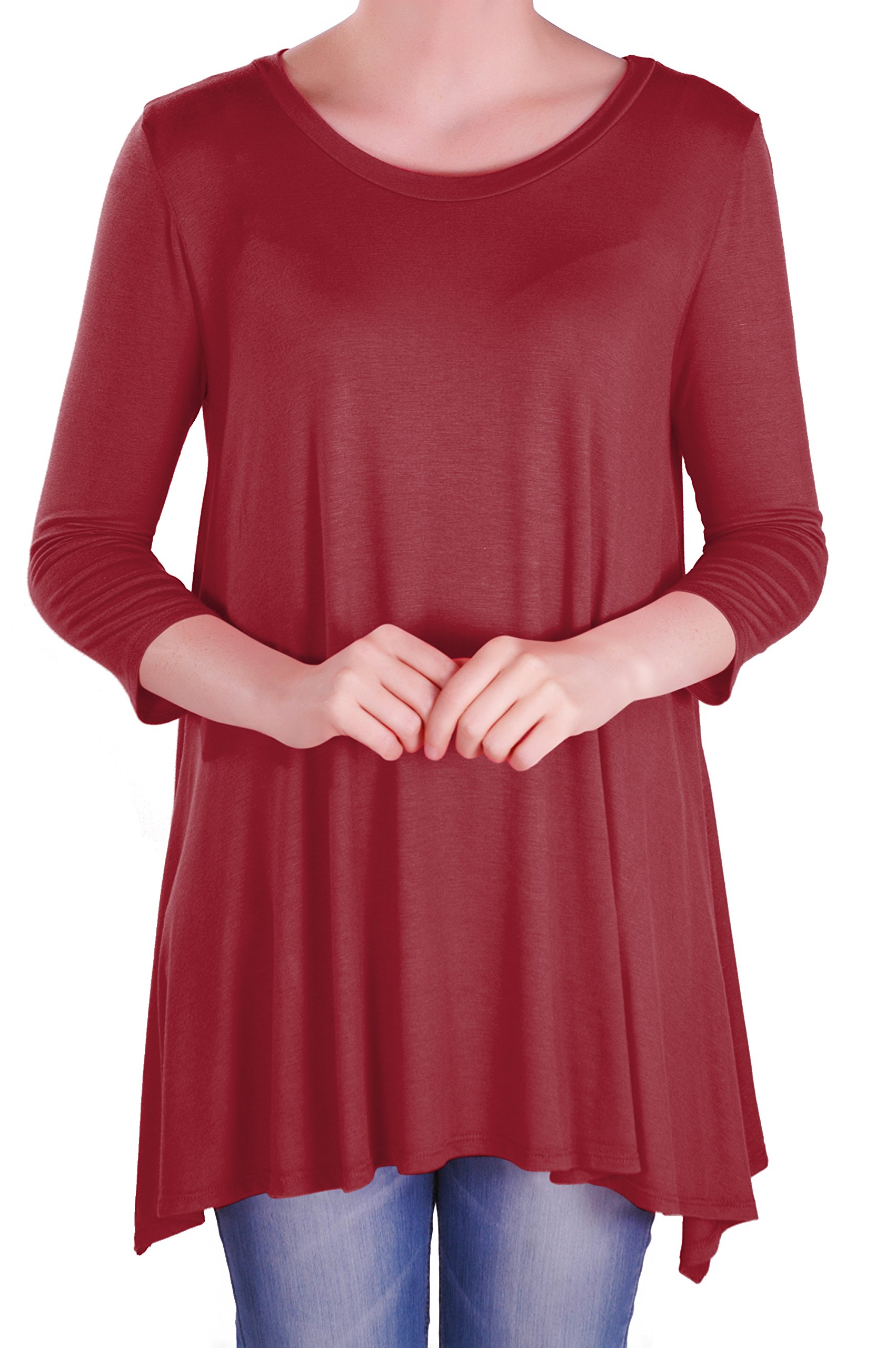 Eye Catch Women's Wine - Reva Round Neck Flared 3/4 Sleeve Tunic T Shirts Tops Blouse Size 22-24