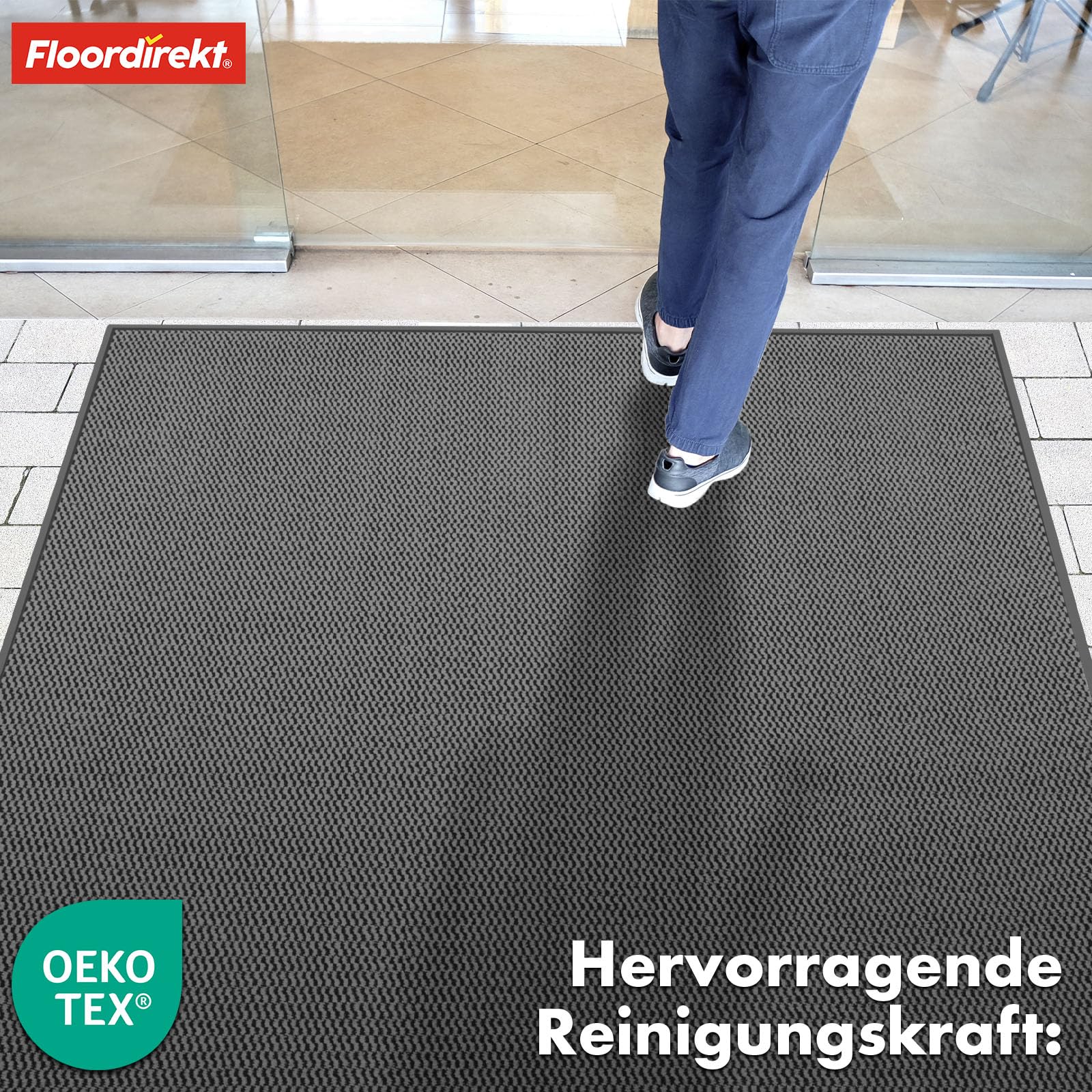 Floordirekt Premium alfombra para zona de entrada, 60x90cm Antracita, alfombra antideslizante para interior y exterior, antideslizante y lavable, alfombra de limpieza para pasillo, alfombra para