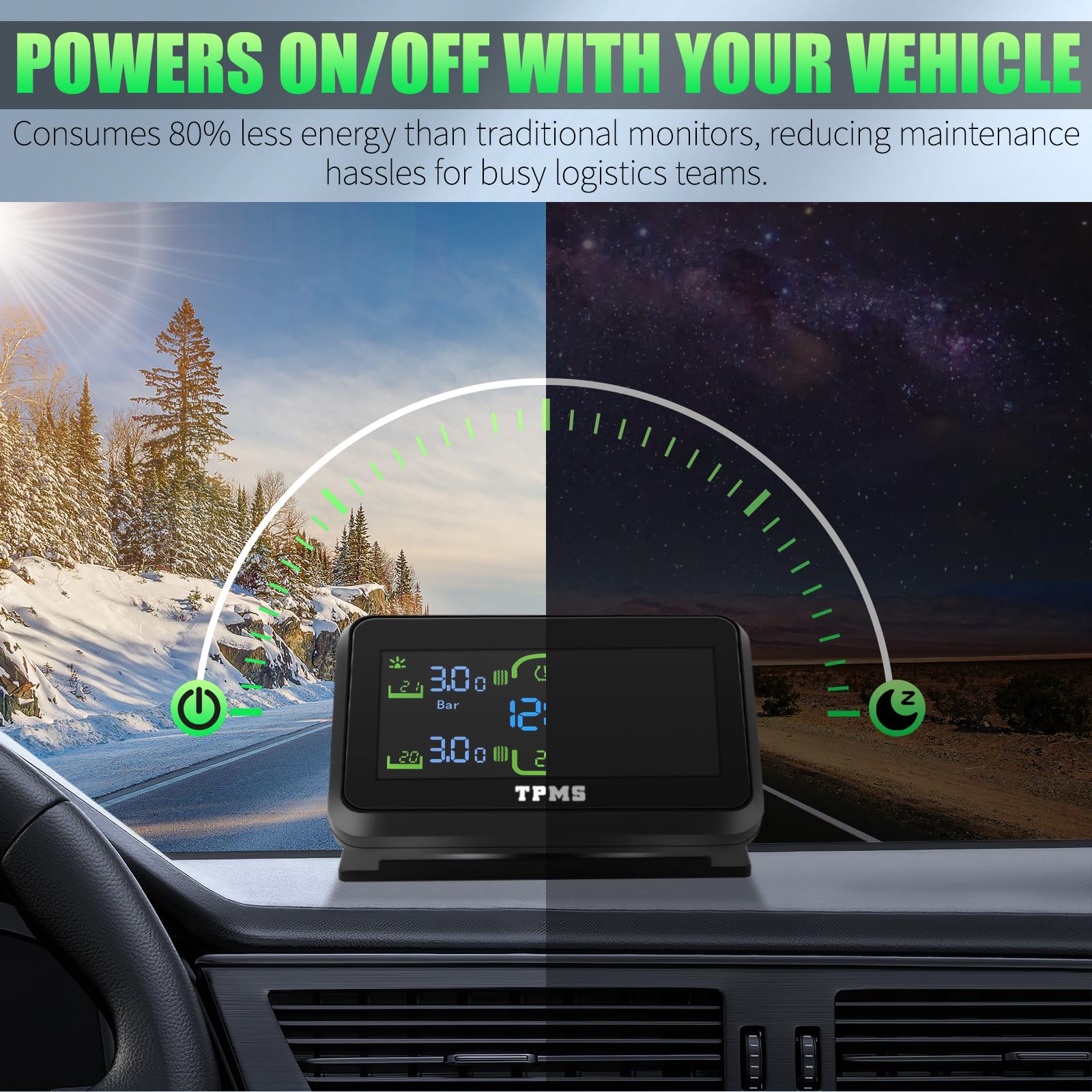 TPMS Sistema de Monitoreo de Presión de Neumáticos, Carga Solar/USB, 5 Funciones de Alarma, Auto On/Off, Compatible Caravana/Berlina/SUV/MPV (4 Sensores, 87 PSI)
