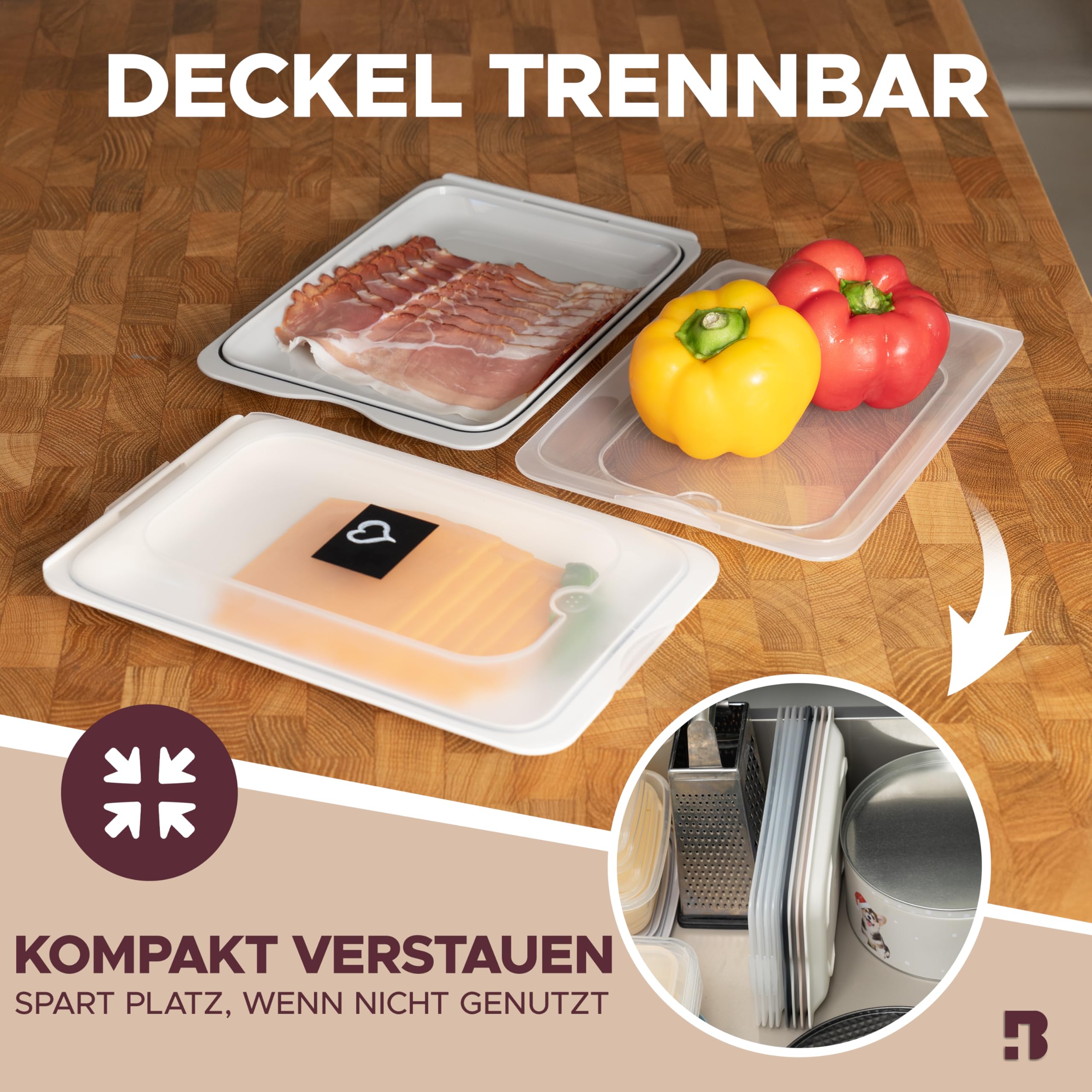 BUNDHEIM® Aufschnittboxen für Kühlschrank 4er Set | Aufschnittbox stapelbar ideal zur Wurst Aufbewahrung Kühlschrank
