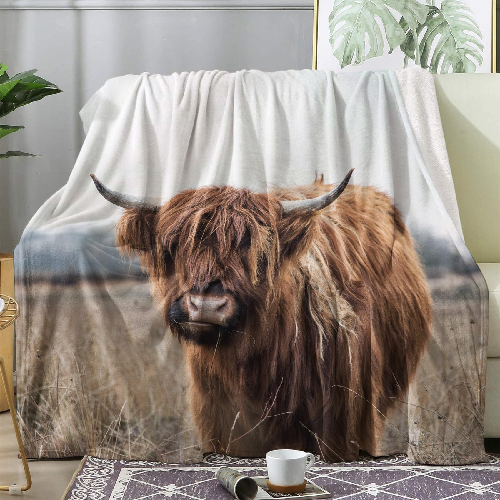 Flauschige Kuscheldecke Mit Highland Cow Motiv – Fleece 220x240 Cm, Weich & Wärmend Für Couch Und Bett