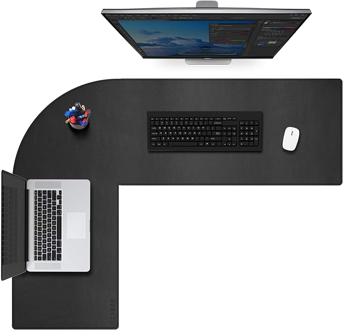 CENNBIE Dual Sided L Shaped Desk Pad ,‎‎‎‎(120x140)x40cm Corner Leather Desk Pad,l Shaped Desk