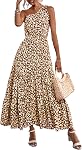 PRETTYGARDEN Women's Summer Floral Maxi Dress Knot One Shoulder Sleeveless Ruffle Flowy Boho Beach Wedding Guest Dresses