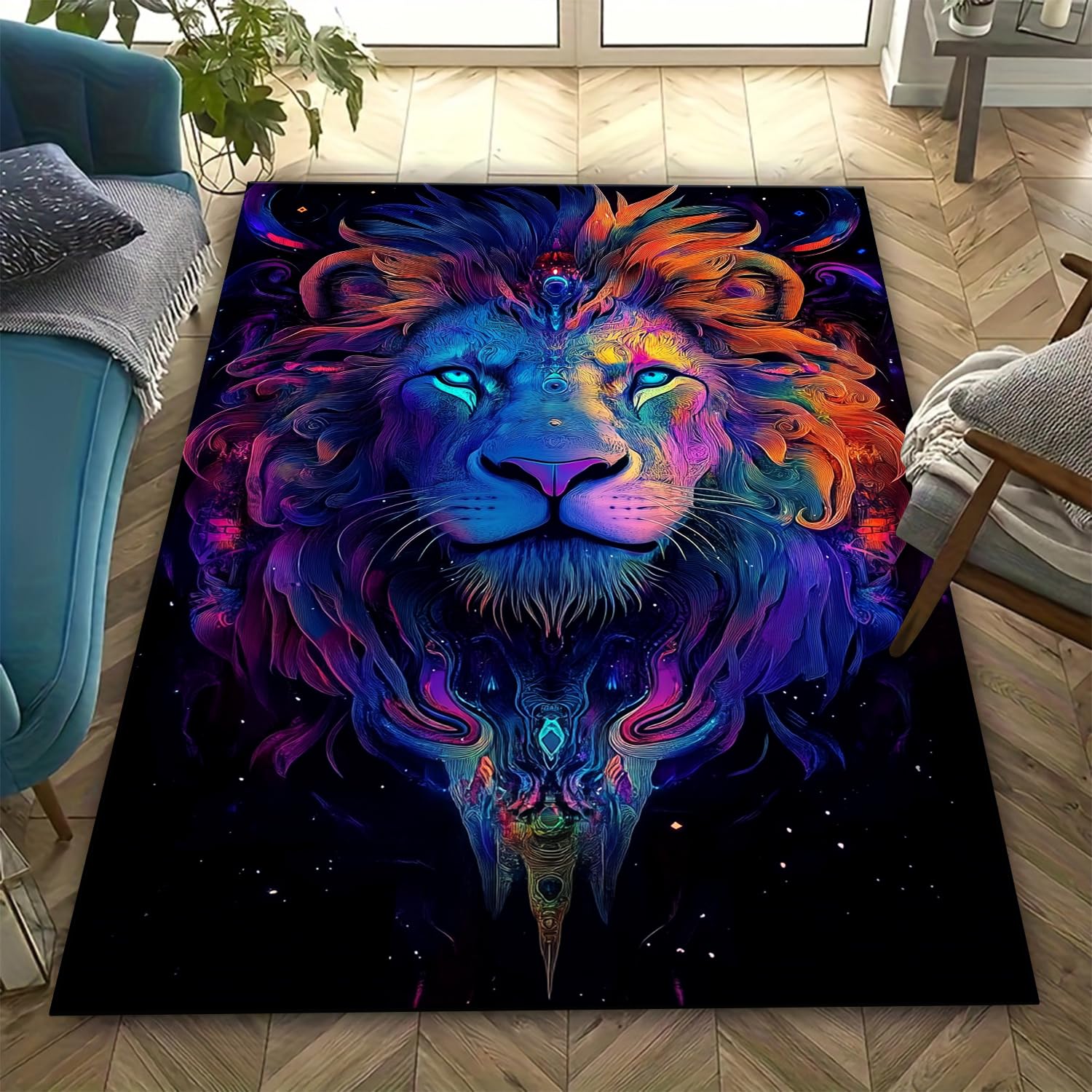 Tapis imprimé lion 140 x 200 cm tapis carré de ménage pour sol