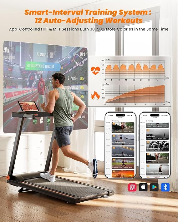 Treadmills for Home Foldable, Folding Treadmill for Heavy People | 100-130cm, 136kg-181kg Capacity, 12-18km/h, 8%-12% Manual / Auto Incline Foldable Treadmill with HIIT & MIIT Programs
