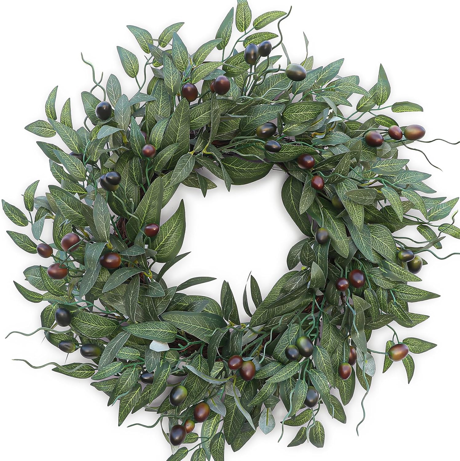 Olive Wreath 26 Inch Wreaths for Front Door with Purely Handmade Realistic Dense Olive Leaf Olive Berry, Elegant Home Decor Wreath Ideal for Front Door, Hallways, Any Area You Want to Brighten