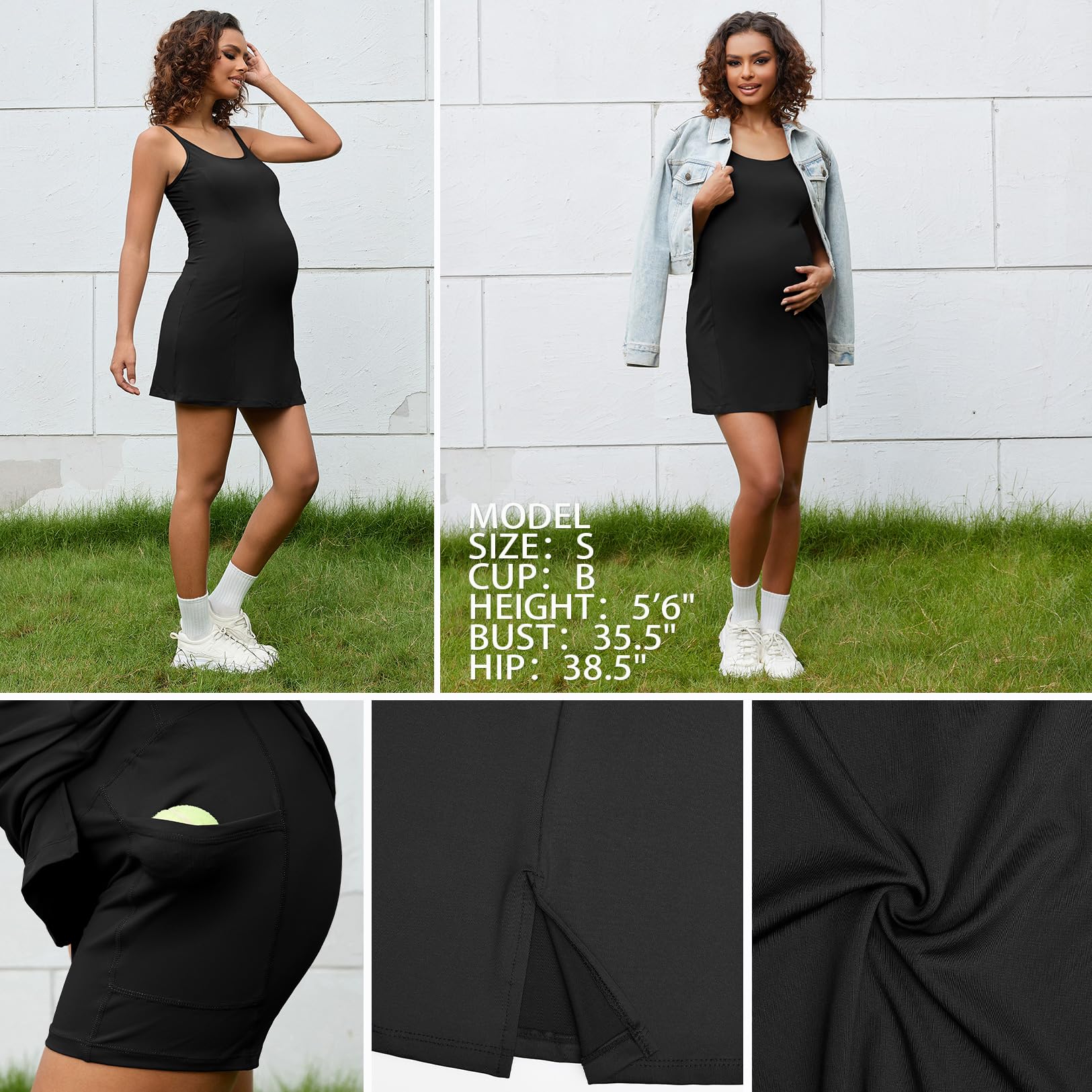 Bhome Abito premaman Athleisure per tennis e golf, estivo, abito a due pezzi con reggiseno integrato e pantaloncini