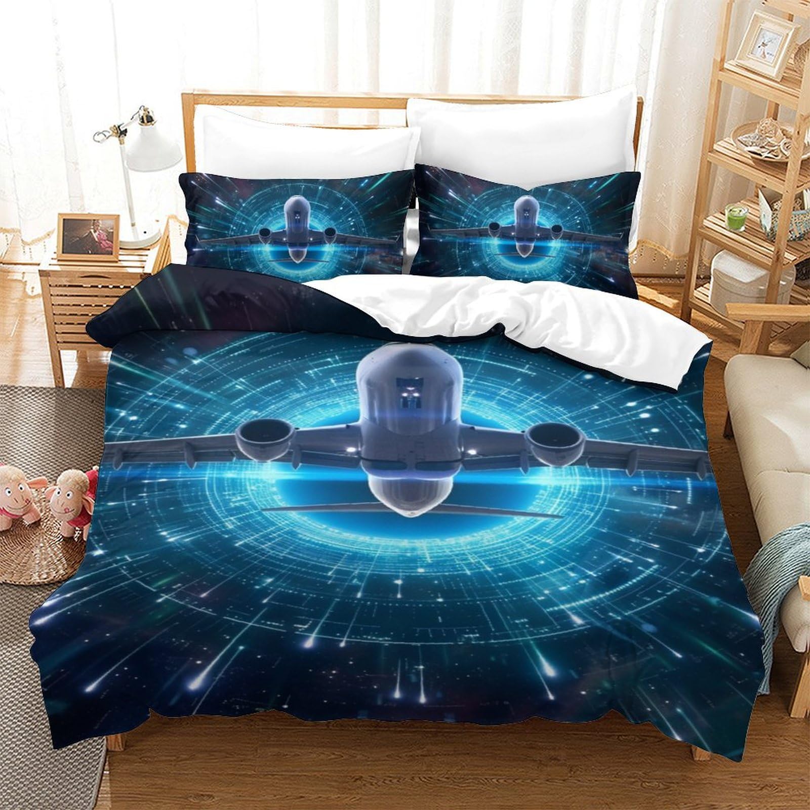 Housse de couette 140x200cm pour lit simple ado passionné d'avion