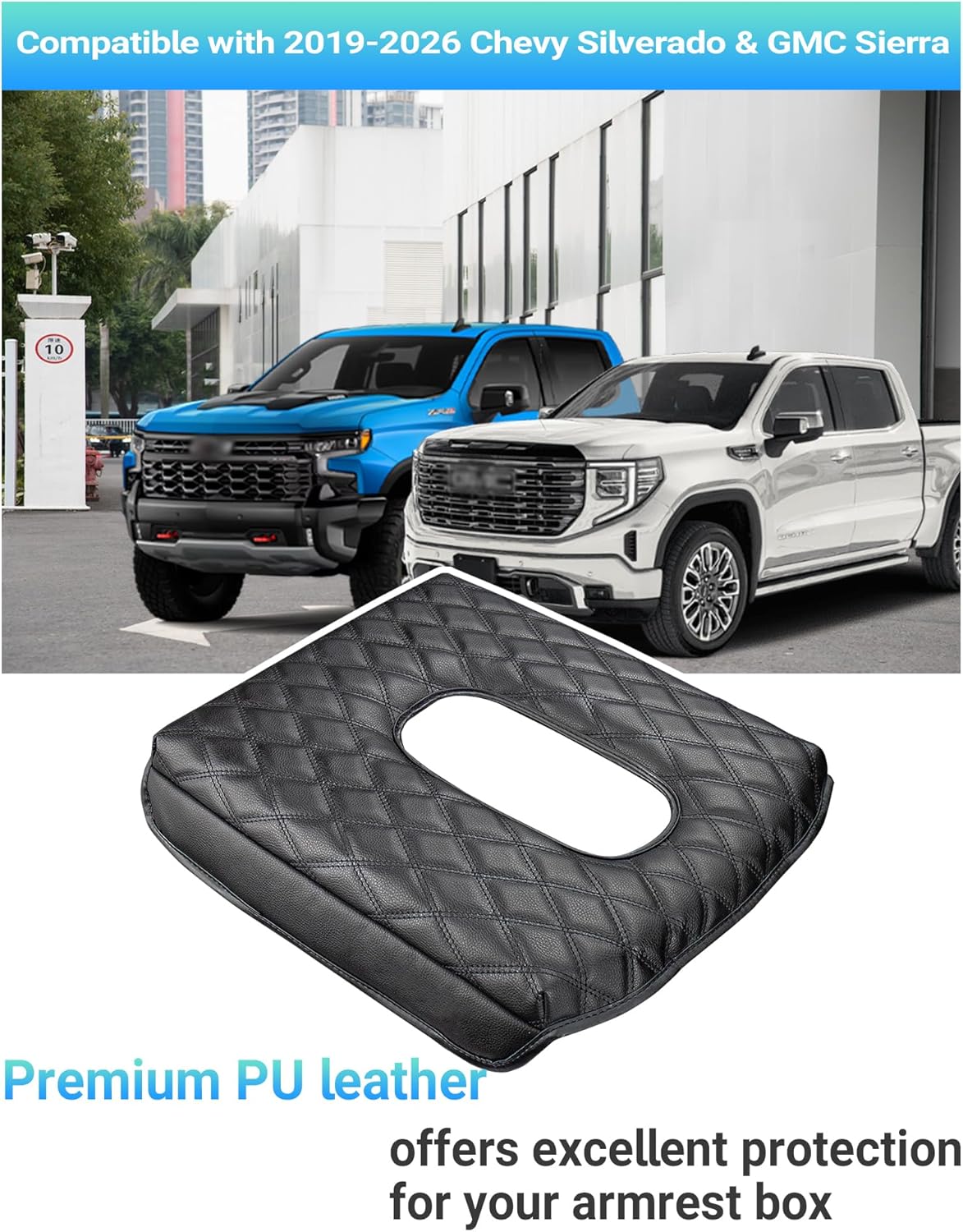 Center Console Armrest Cover Compatible with 2019-2026 Chevy Silverado & GMC Sierra Accessories, PU Leather Middle Console Cover Protector Pad, Only Fit 40/20/40 Split Bench Jump Seat Console