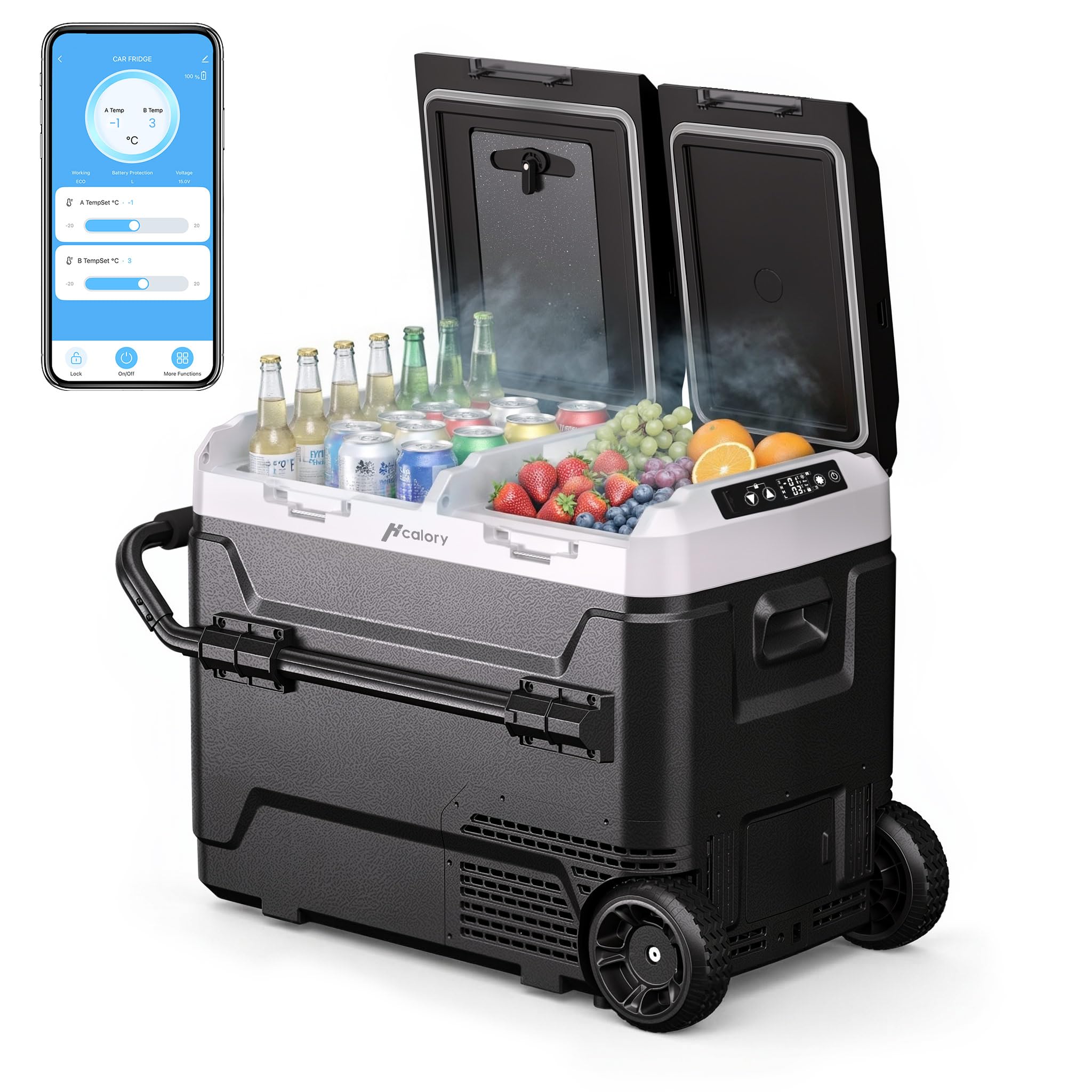50L Kompressor Kühlbox Bluetooth-App 2× Temperaturregelung -20°C bis 20°C 12V/24V/230V Leise 45 dB Auto Caravan Camping